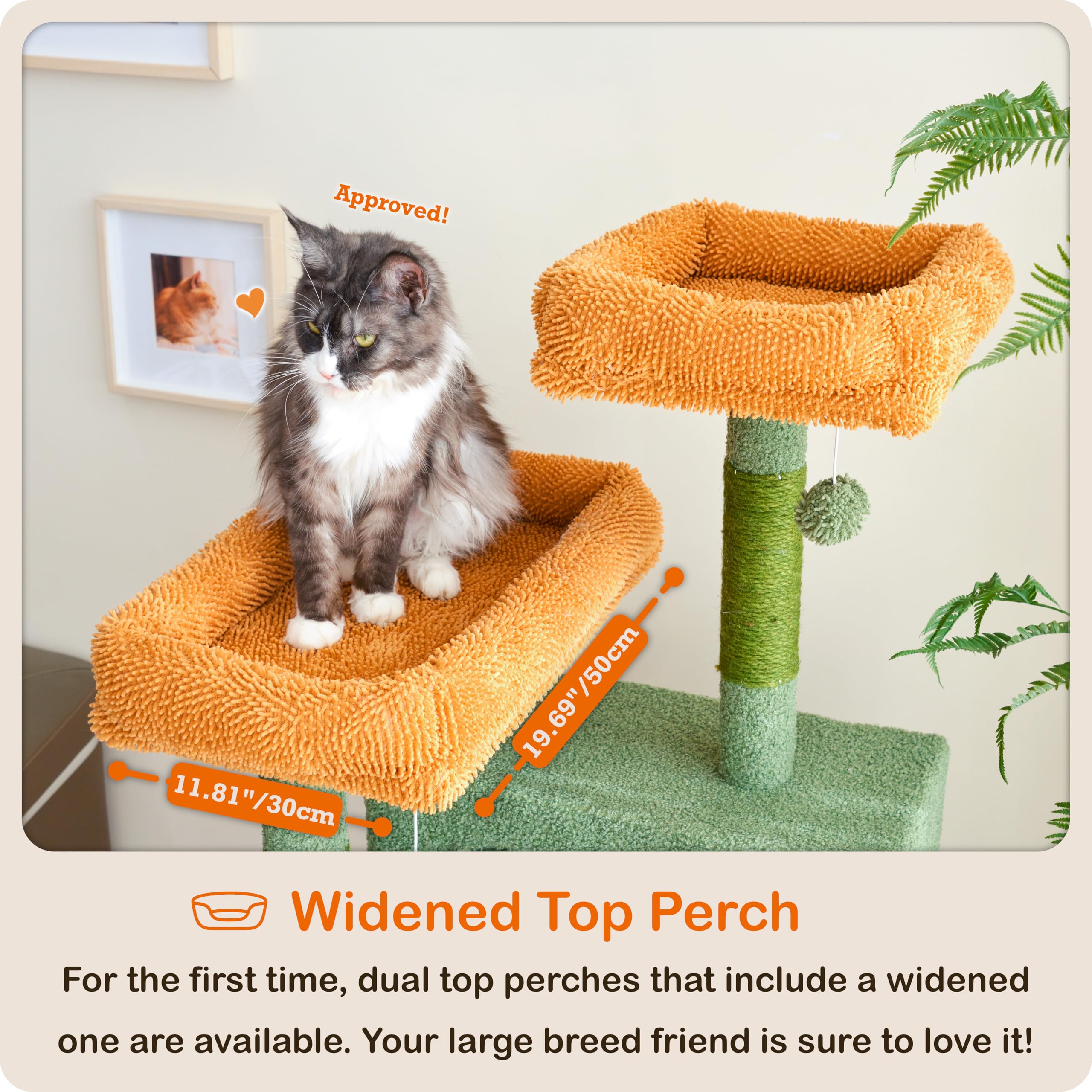 Ouritsu Cat Tree, 57 Inch Cat Tower For Large Cat Indoor, 2 Top Perches With 1 Widened, 2 Condos With 1 Enlarged, Steel Frame Ha