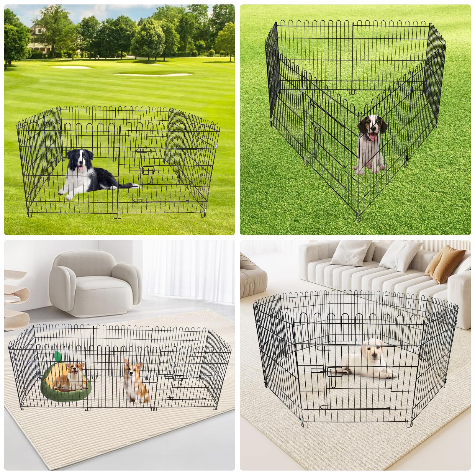 Muyg Foldable Metal Dog Playpen, Portable Pet Pen Puppy Exercise Pens 8 Panels Small/Medium Dogs Fence For Yard Indoor&Outdoor R