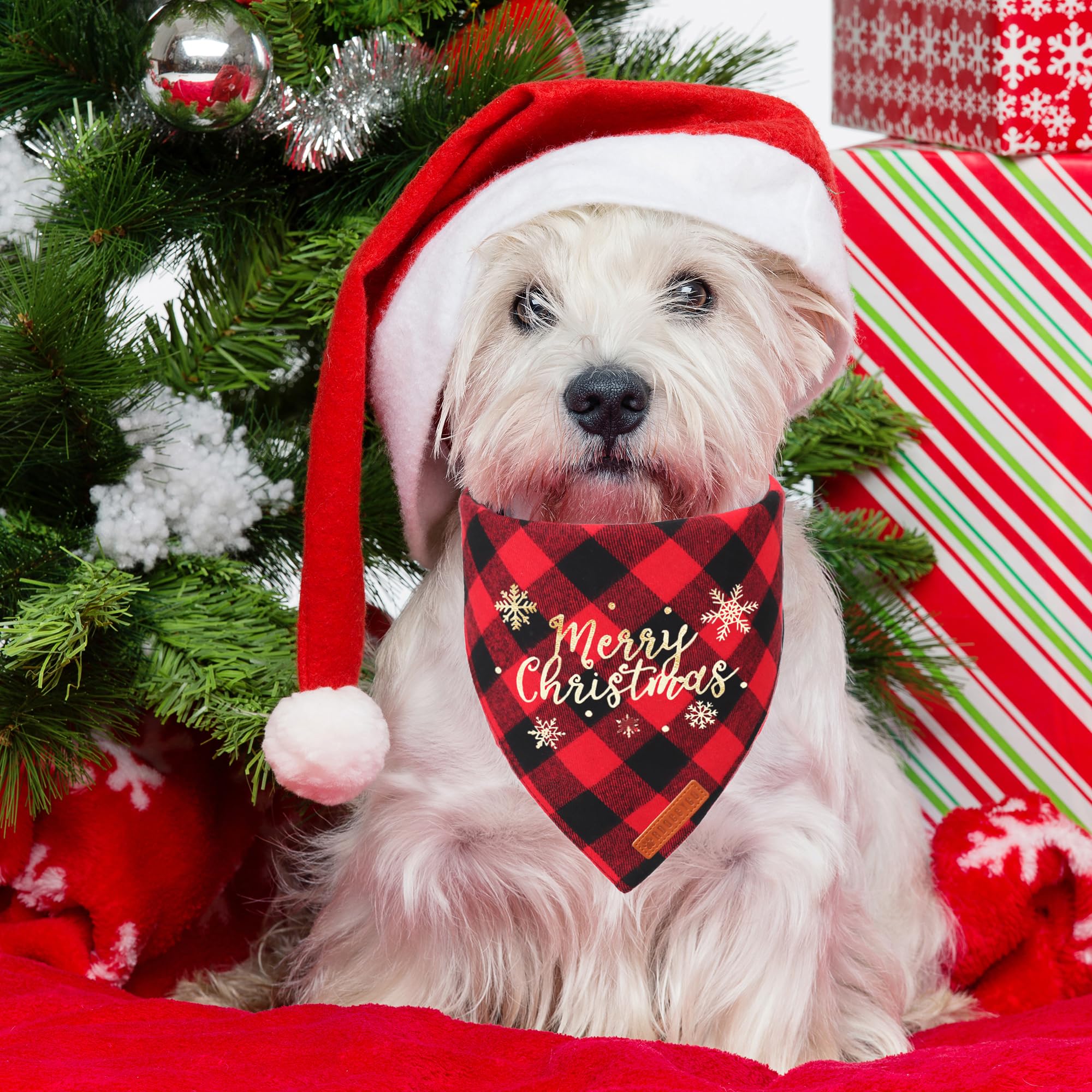 Adoggygo 2 Pack Christmas Dog Plaid Bandana Triangle Bib Set Pet Scarf Accessories For Small Dogs Pets (Christmas-2, Small)