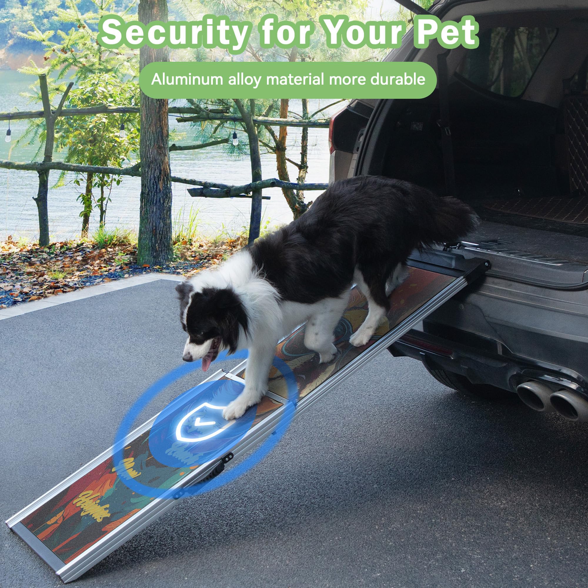 Coziwow Telescoping Dog Car Ramp For Large Dogs - Heavy-Duty Aluminum Pet Ramp With High-Traction Surface, Anti-Slip Steps For C