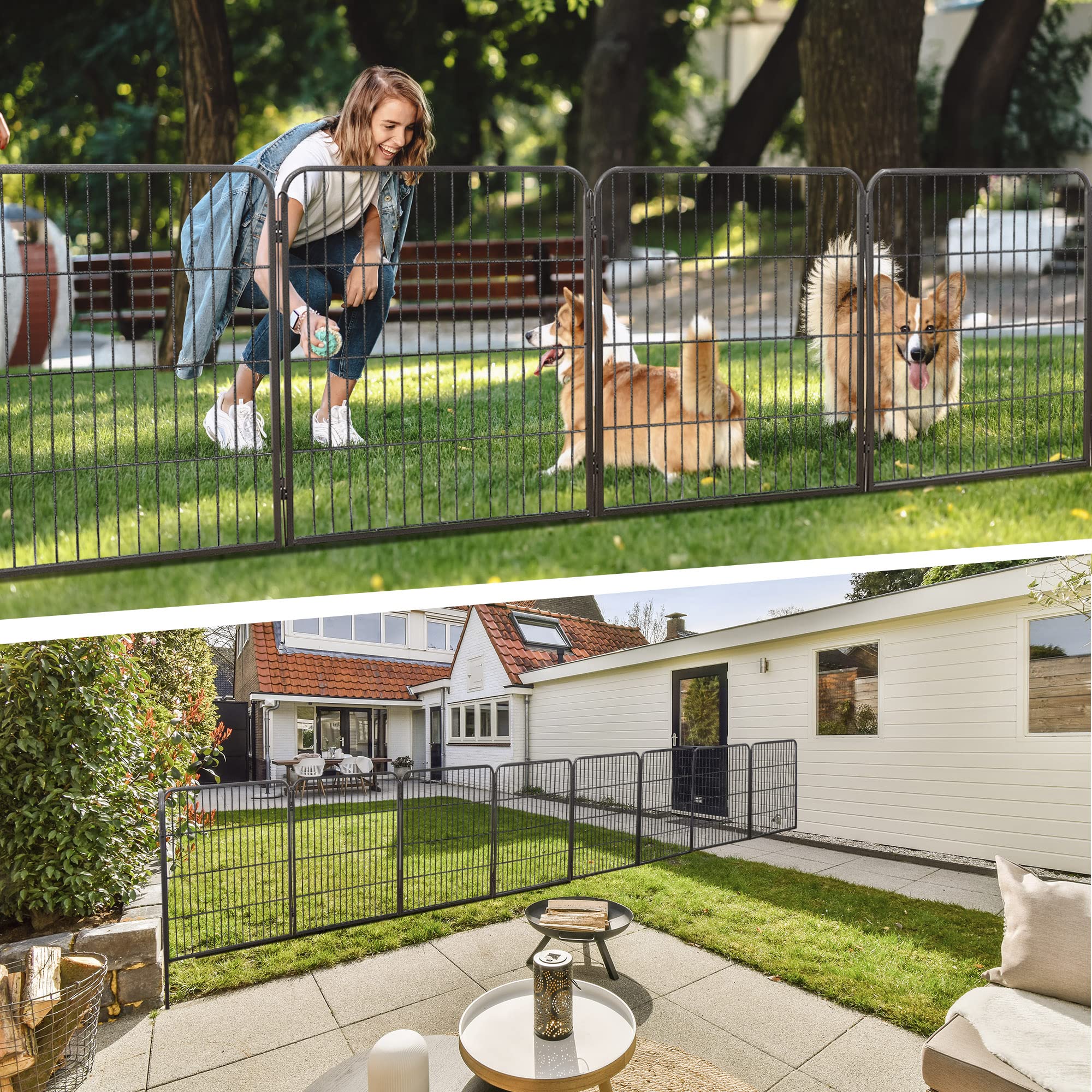 Lemy 16 Panels 32 In Pet Playpen Heavy Duty Metal Dog Exercise Fence Barrier,Outdoor & Indoor Foldable Pet Exericse Pen W/Door,B