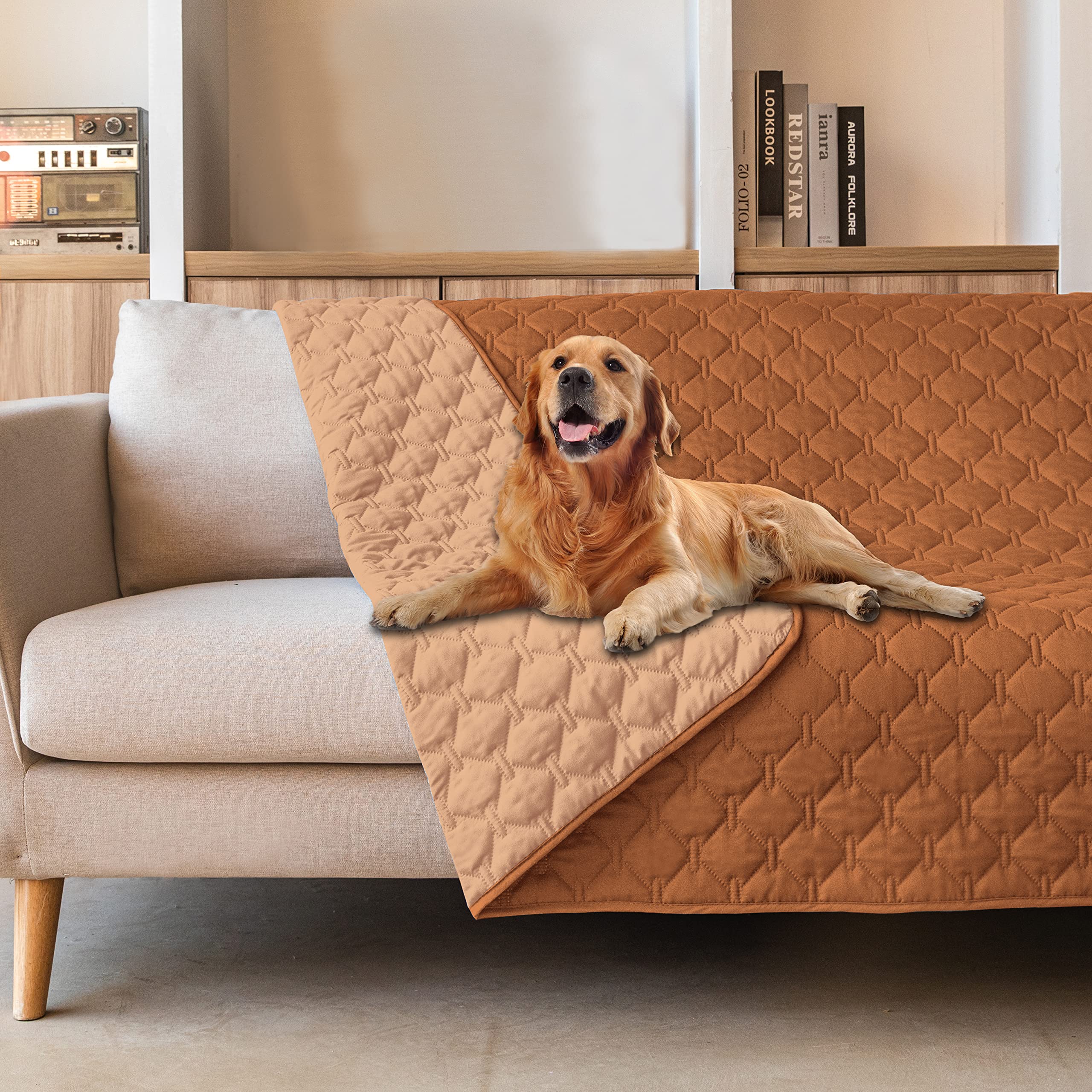 Gogobunny 100% Double-Faced Waterproof Dog Bed Cover Pet Blanket Sofa Couch Furniture Protector For Kids Children Dog Cat, Reversible(82X120 Inch (Pack Of 1), Dark Pumpkin/Light Pumpkin)