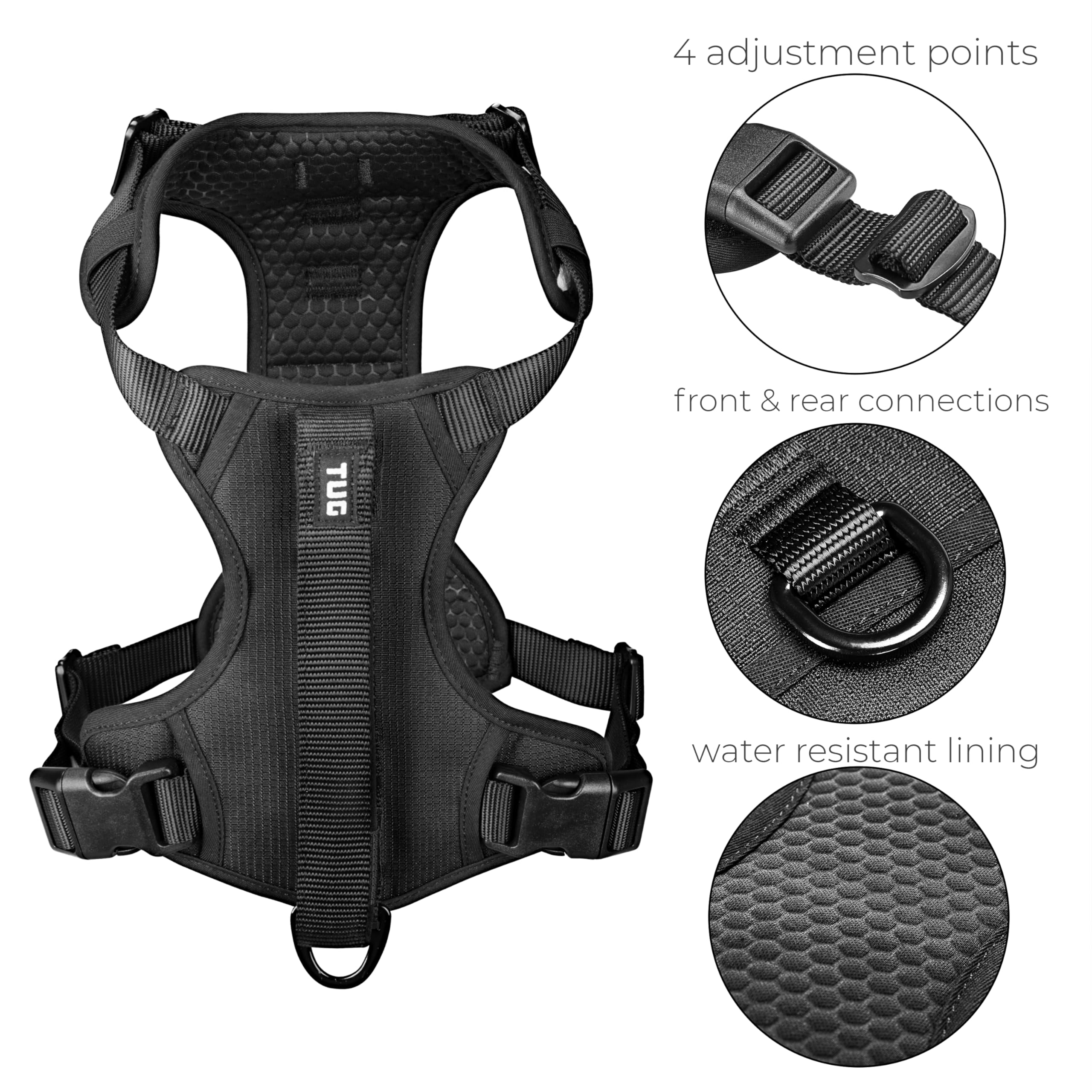 TUG Grab Dog Harness - Integrated Traffic Leash, Small, Black, Nylon, Model GRAB-H-SBLK