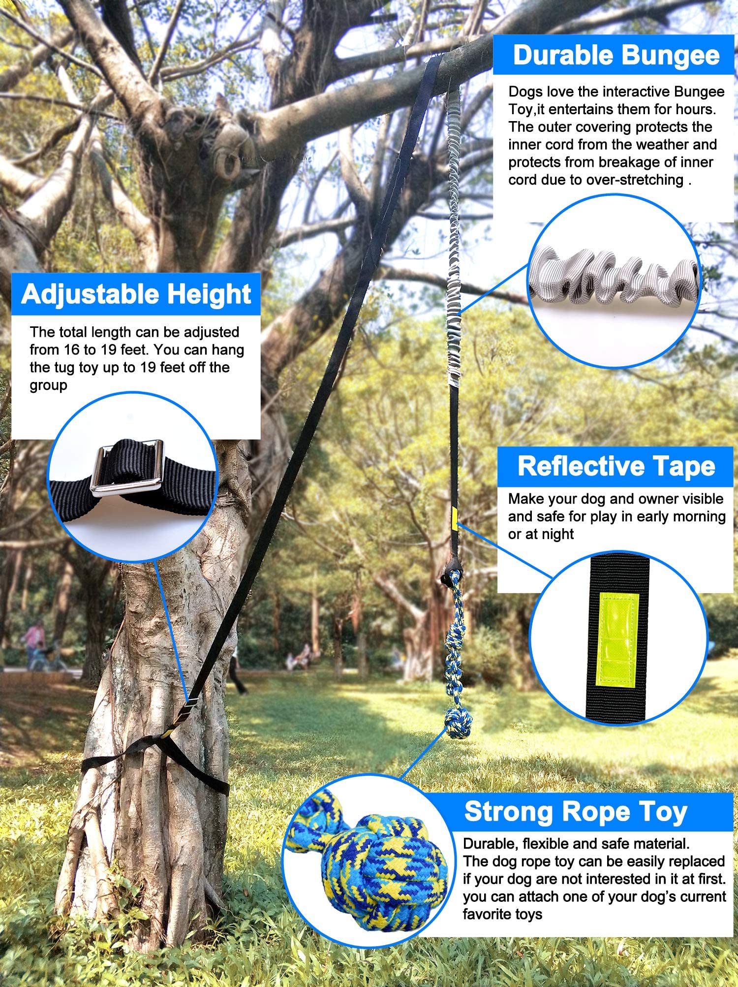 LOOBANI Outdoor Bungee Tug Toy, Dog Toy Hanging from Tree for Small to Large Dogs, Interactive Exercise Play Cord & Tether with