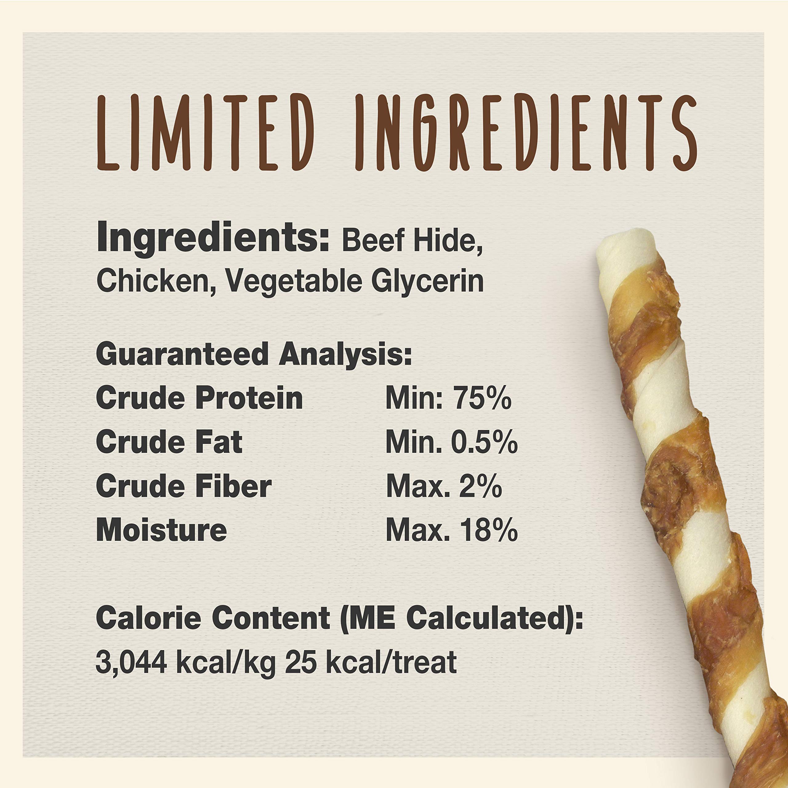 Cadet Gourmet 8-Inch Beef Hide Twist Chew Sticks, Long-Lasting and Natural Rawhide Chews for Dogs, Inspected & Tested in USA, Ch