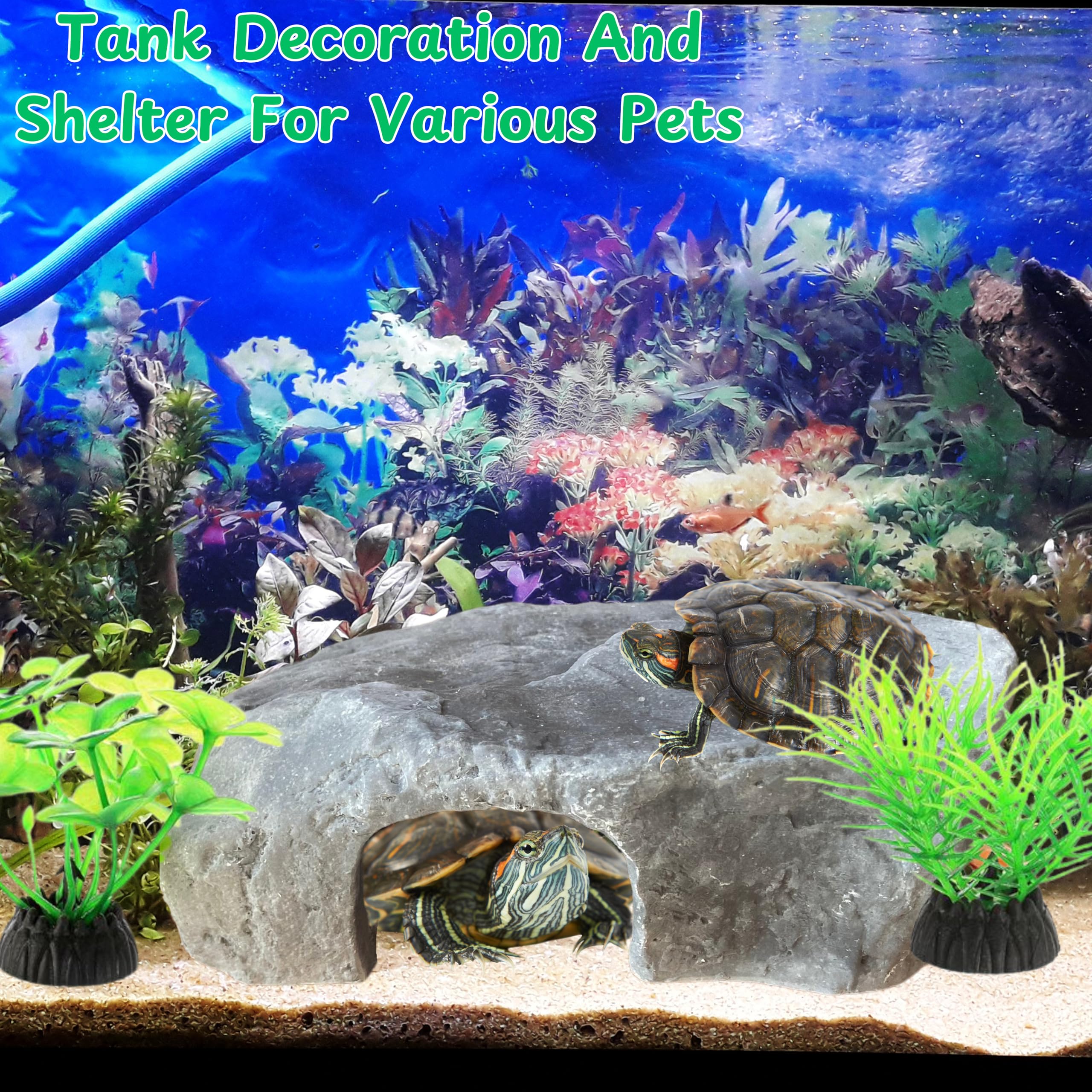 Axolotl Tank Accessories, Aquarium Tortoise Hideout, Axolotl Hides and Fake Water Plants set, Axolotl Cave Aquarium Plastic Tree