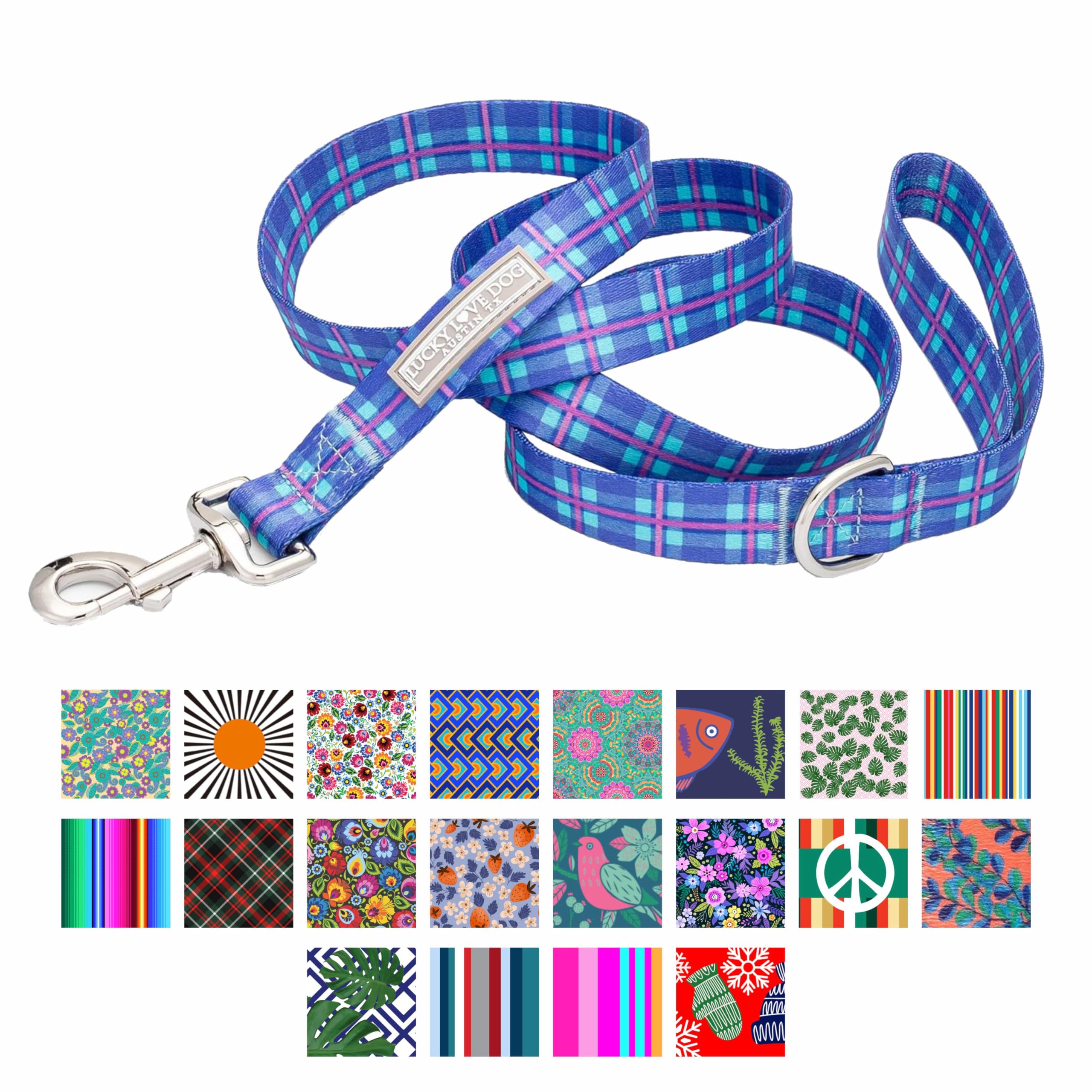 Lucky Love Dog, Blue & Violet Plaid Dog Leash - Comfy & Soft, Cute For Boy & Girl Dogs - Large, Scotty Leash