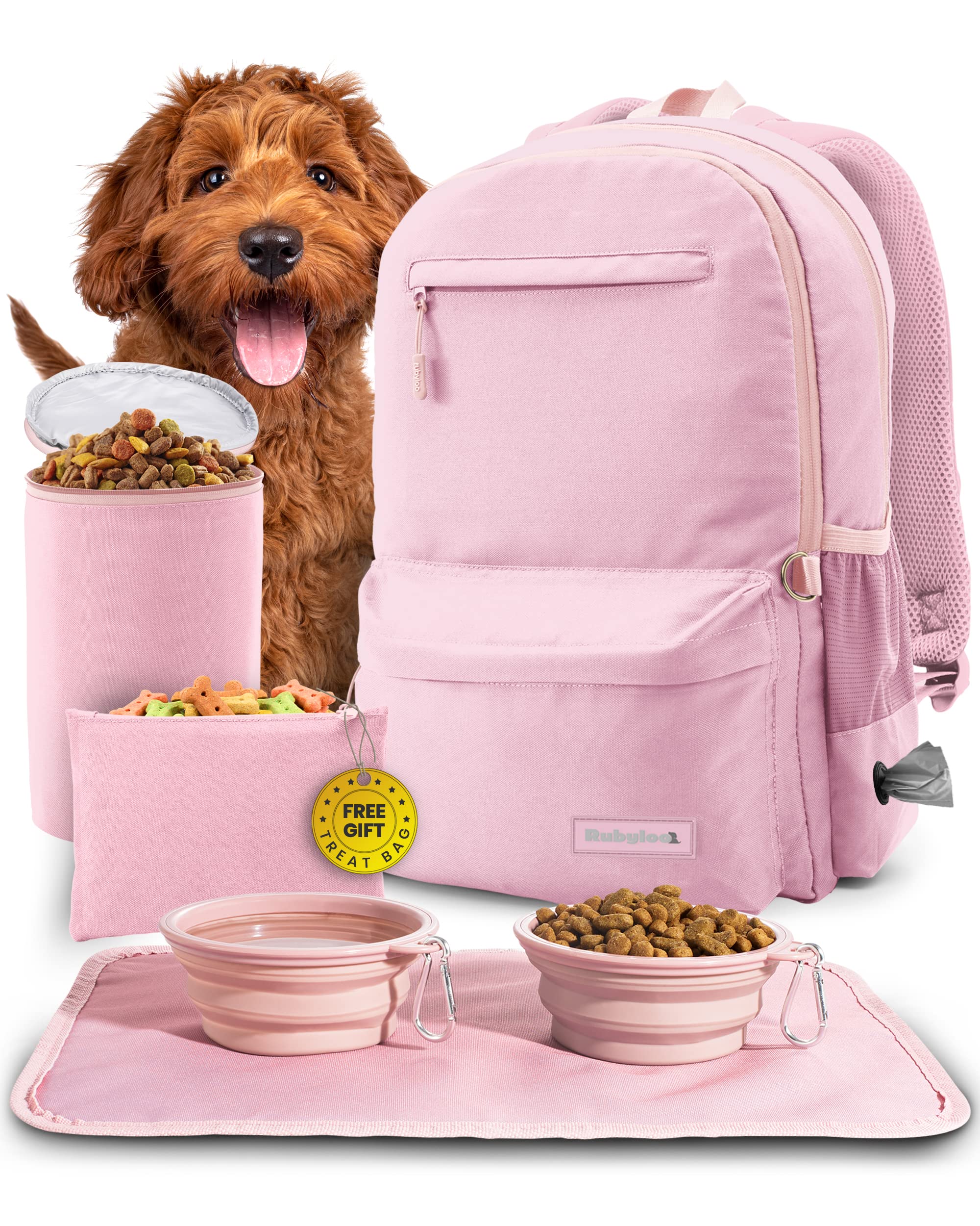 Rubyloo The Original Doggy Bag Backpack - Dog Travel Backpack for Supplies with Laptop Sleeve, 2 BPA-Free Bowls, Food Container,