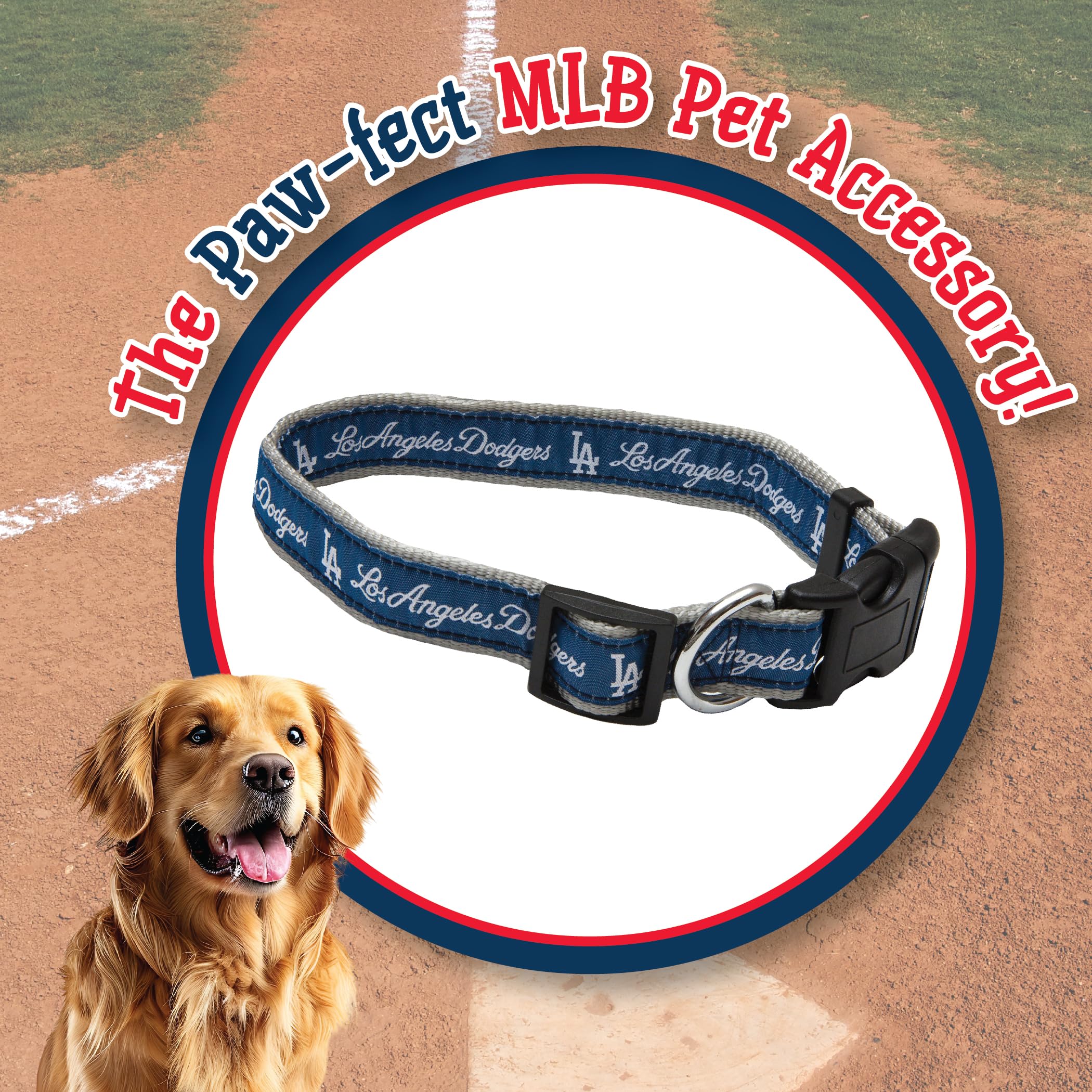 Mlb Los Angeles Dodgers Licensed Pet Collar- Heavy-Duty, Strong, And Durable Dog Collar. Available In 29 Baseball Teams And 4 Si