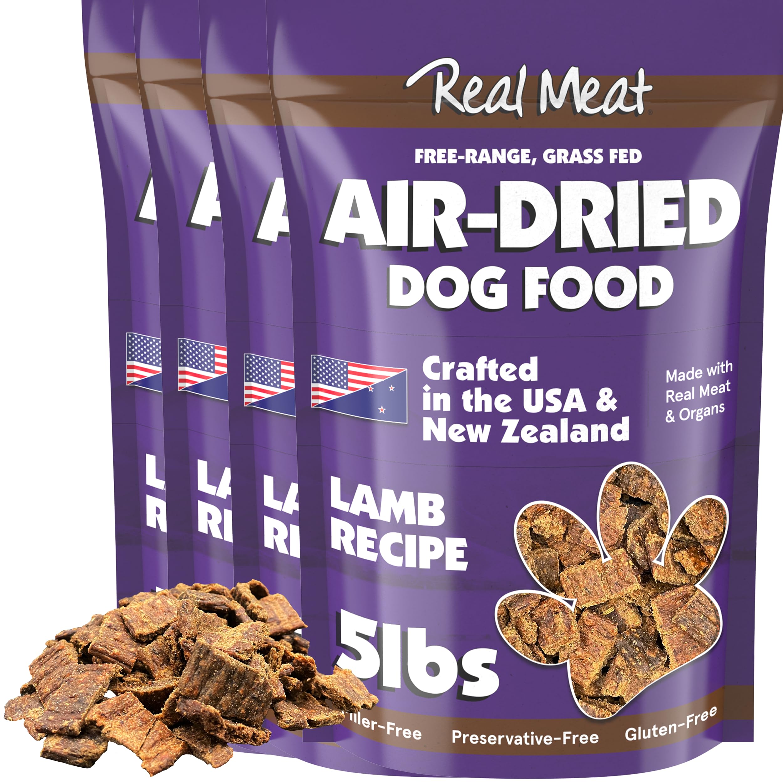 TRMC Real Meat Air Dried Dog Food w/Real Lamb - Four 5lb Bag of USA-Crafted Grain-Free Real Meat Dog Food Sourced from Hormone-F