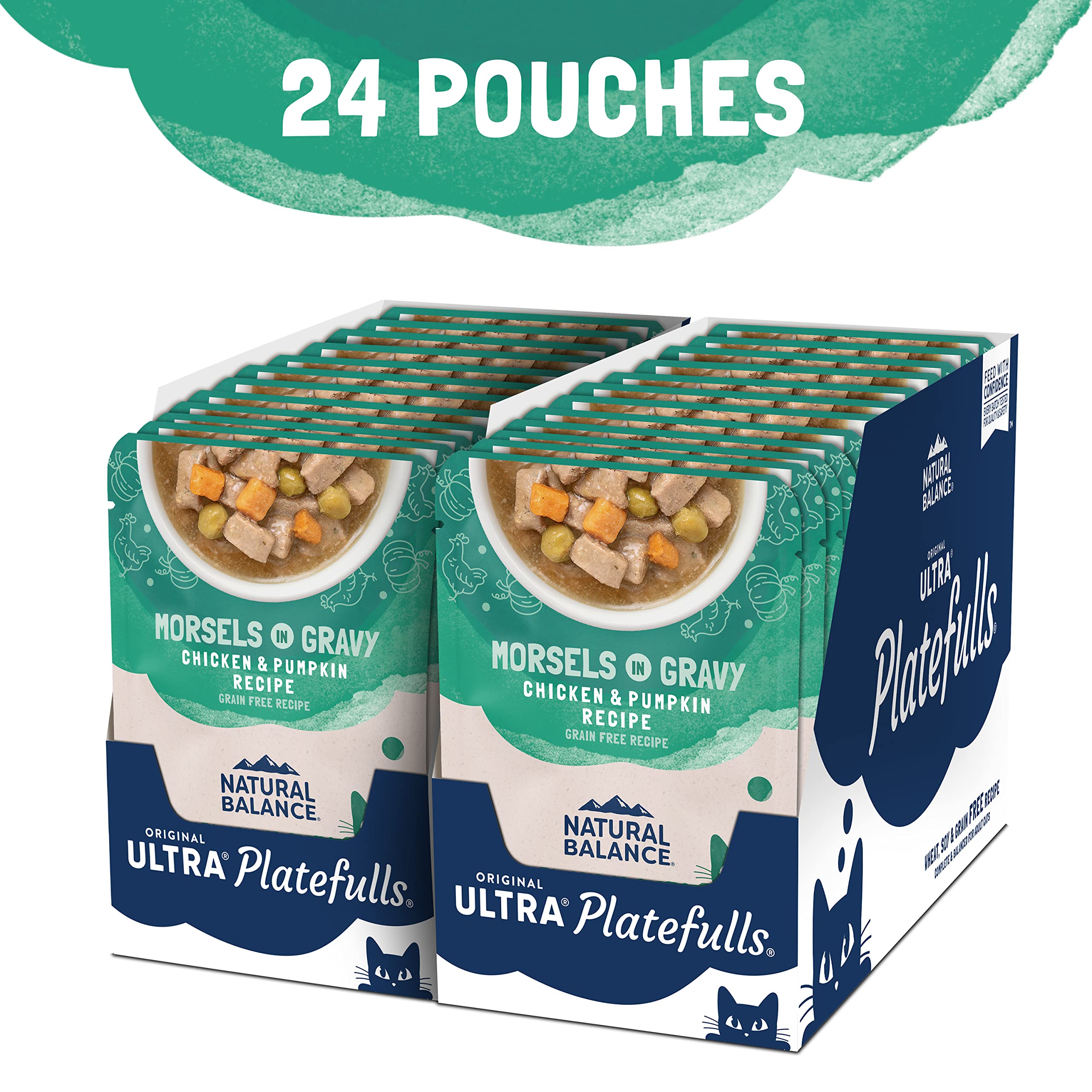 Natural Balance Original Ultra Platefulls Adult Grain-Free Wet Cat Food, Chicken & Pumpkin Recipe, 3 Ounce Pouch (Pack of 24)