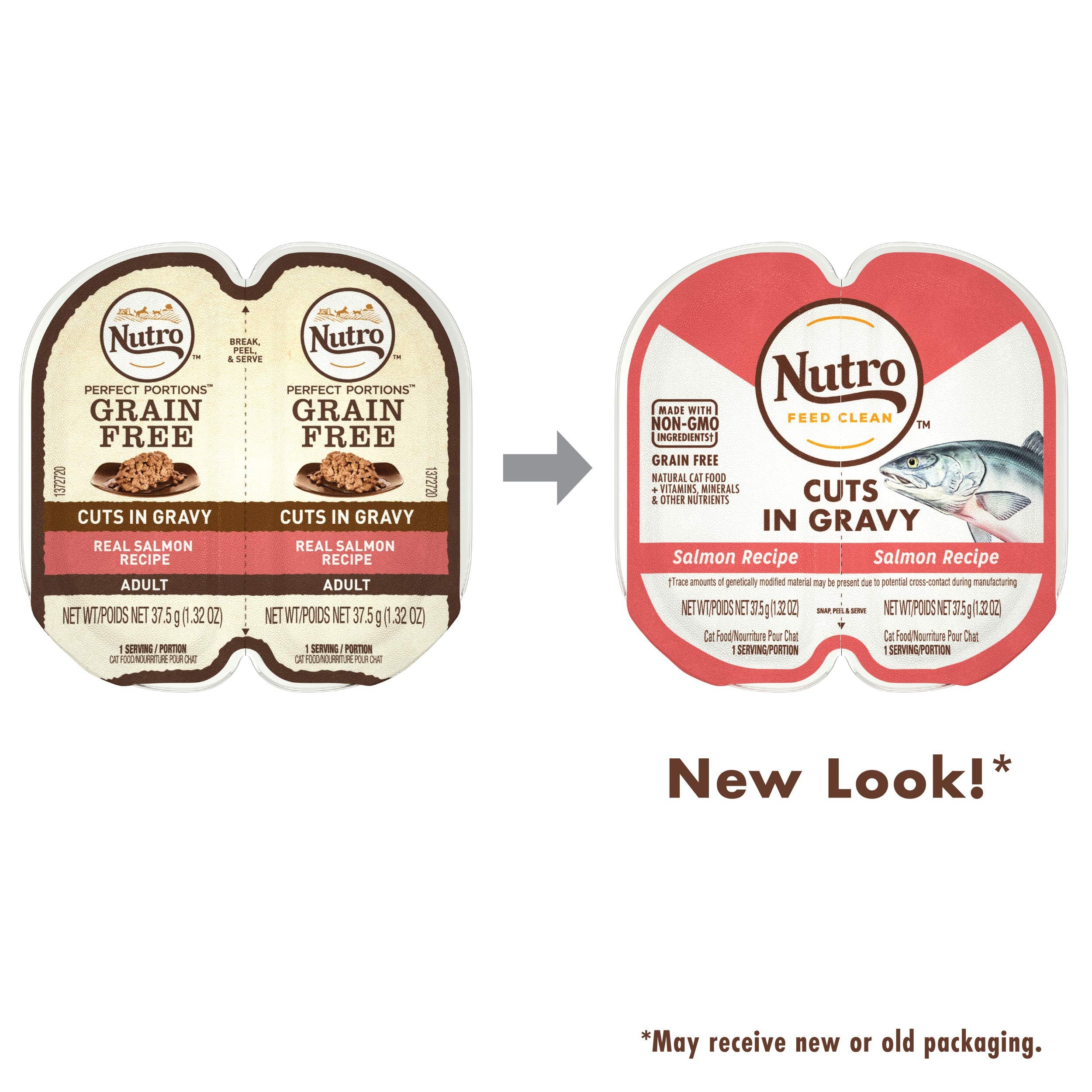 NUTRO Grain Free Natural Soft Wet Cat Food Cuts in Gravy Salmon Recipe, (24) 2.6 oz. PERFECT PORTIONS Twin-Pack Trays