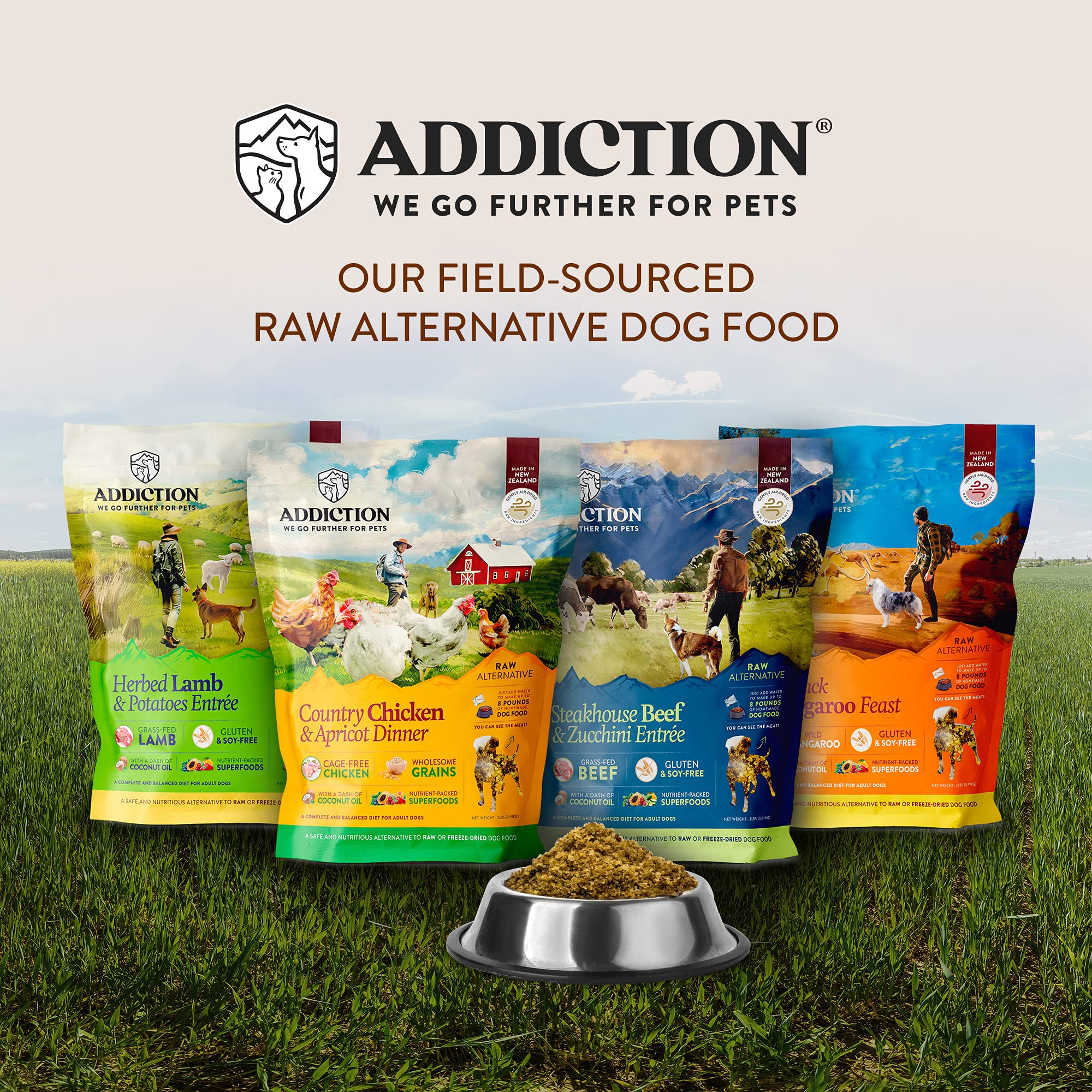 Addiction Steakhouse Beef & Zucchini Air-Dried Grain-Free Dog Food - Complete Meal or Topper with Natural Ingredients for Digest