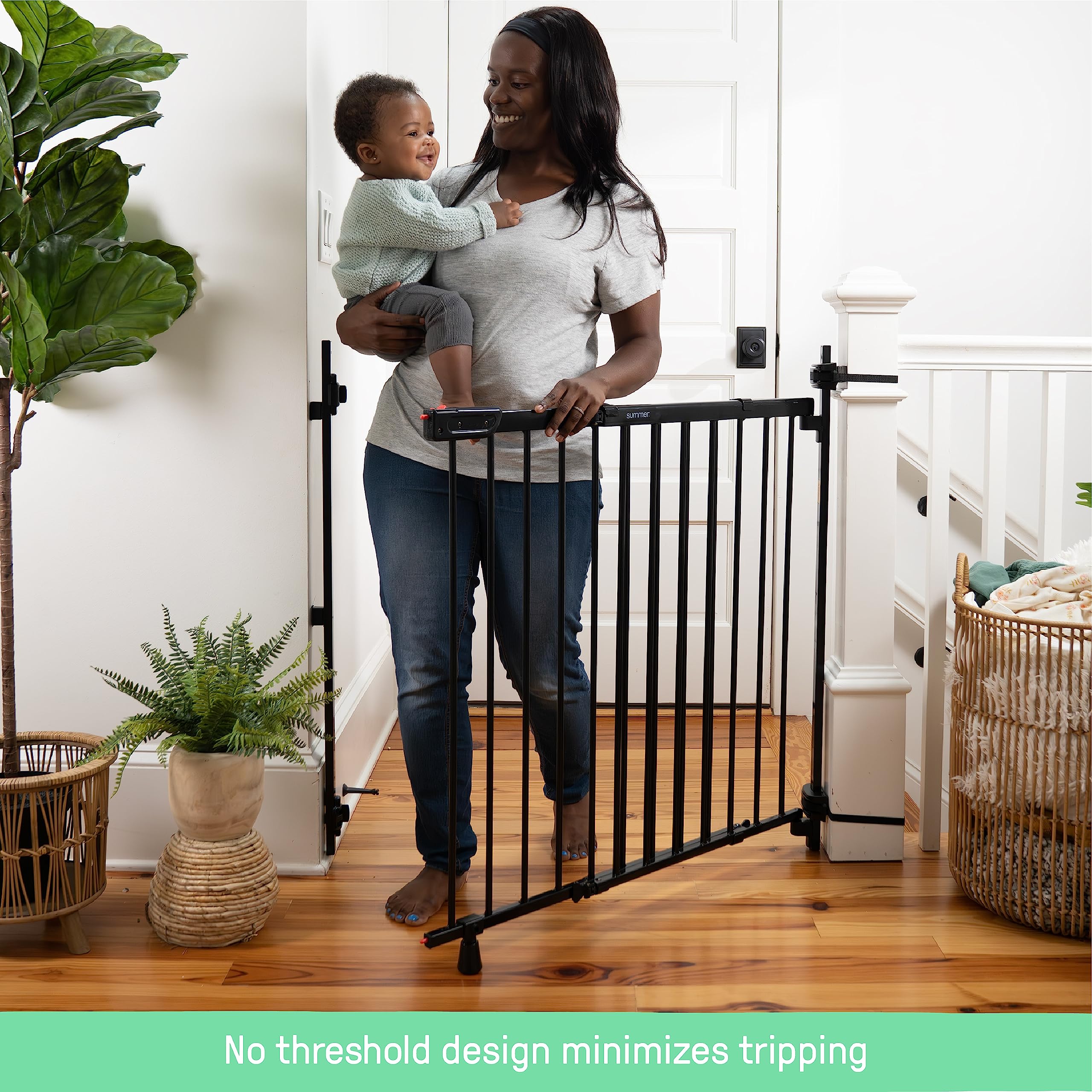 Summer Infant Metal Banister & Stair Safety Baby Gate, 31'-46' Wide, 32.5' Tall, Banister & Wall Mount, Black