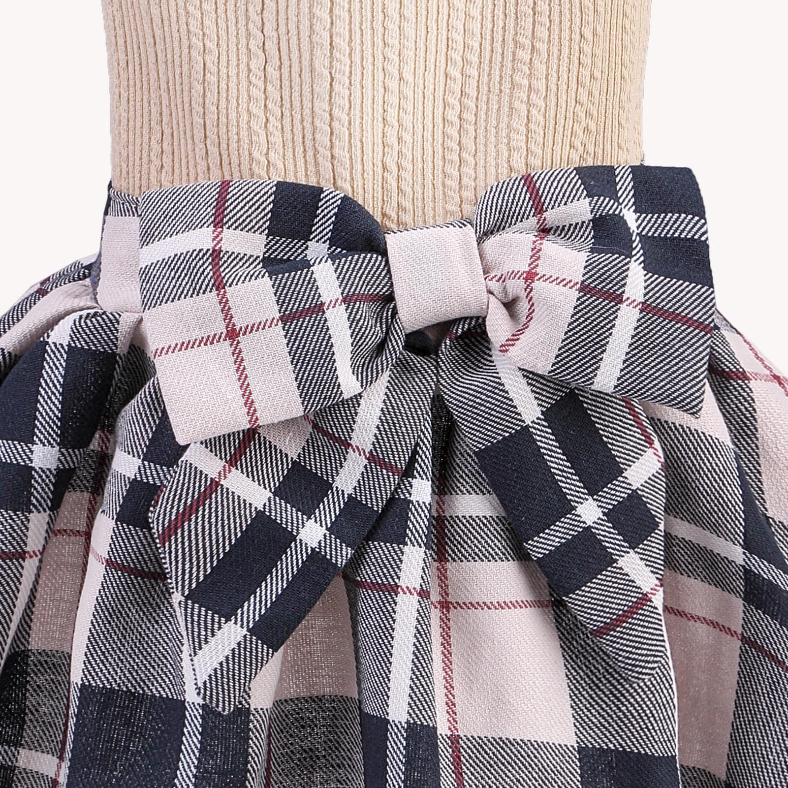 Pupteck Classic Plaid Dog Dress Pet Apparel With Cute Bowtie Puppy Clothes Outfit,Cream,S