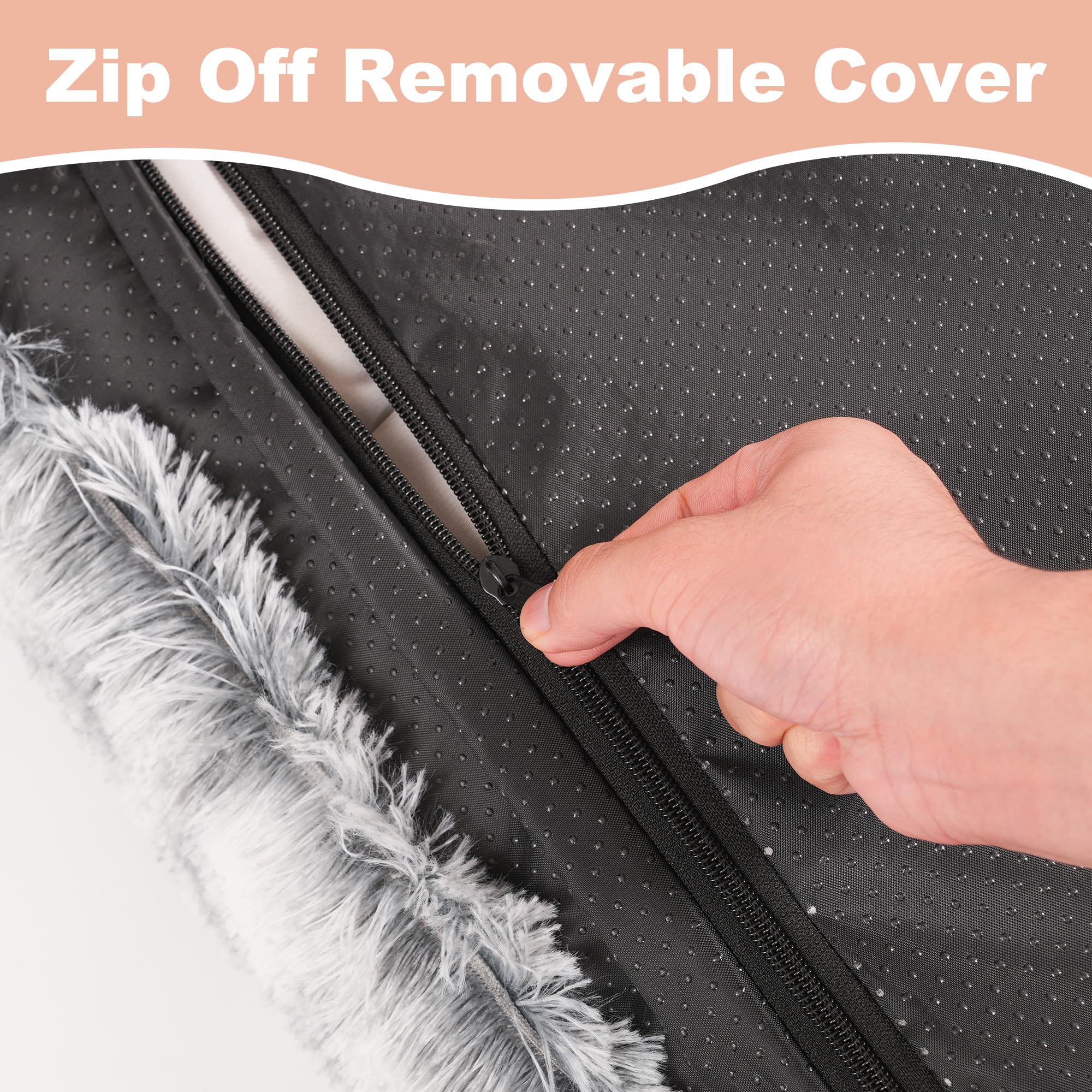 Bedfolks Plush Waterproof Dog Crate Bed, Removable Washable Faux Fur Cover, Fluffy Kennel Bed 17'X12', Dark Grey