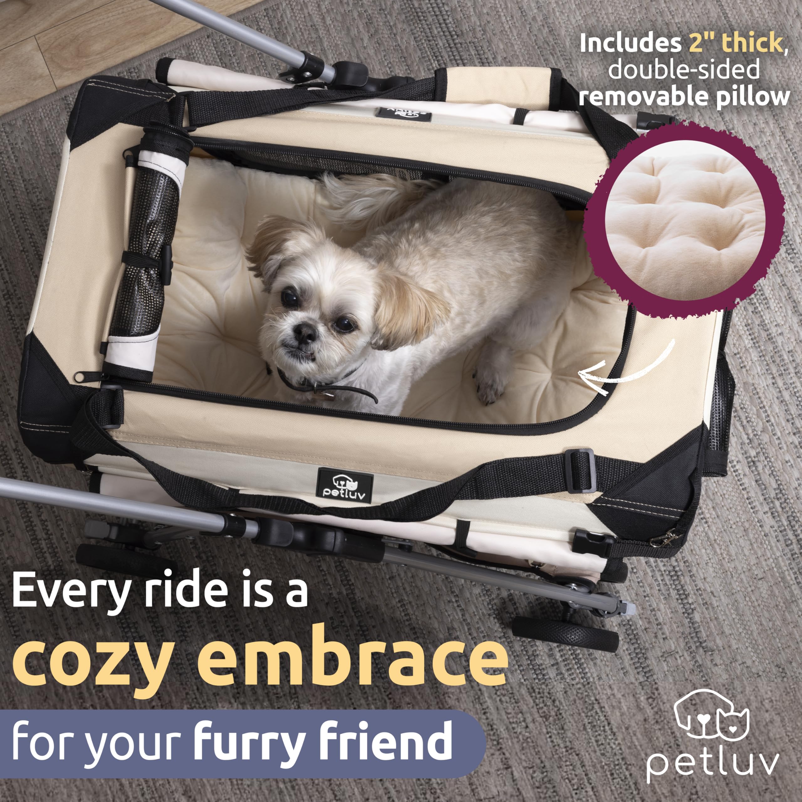 Petluv Pet Stroller, Fits 2 Cats, Small To Medium Dogs (Up To 45 Lbs), Detachable, Soft-Sided Pet Carrier, Collapsible, Includes