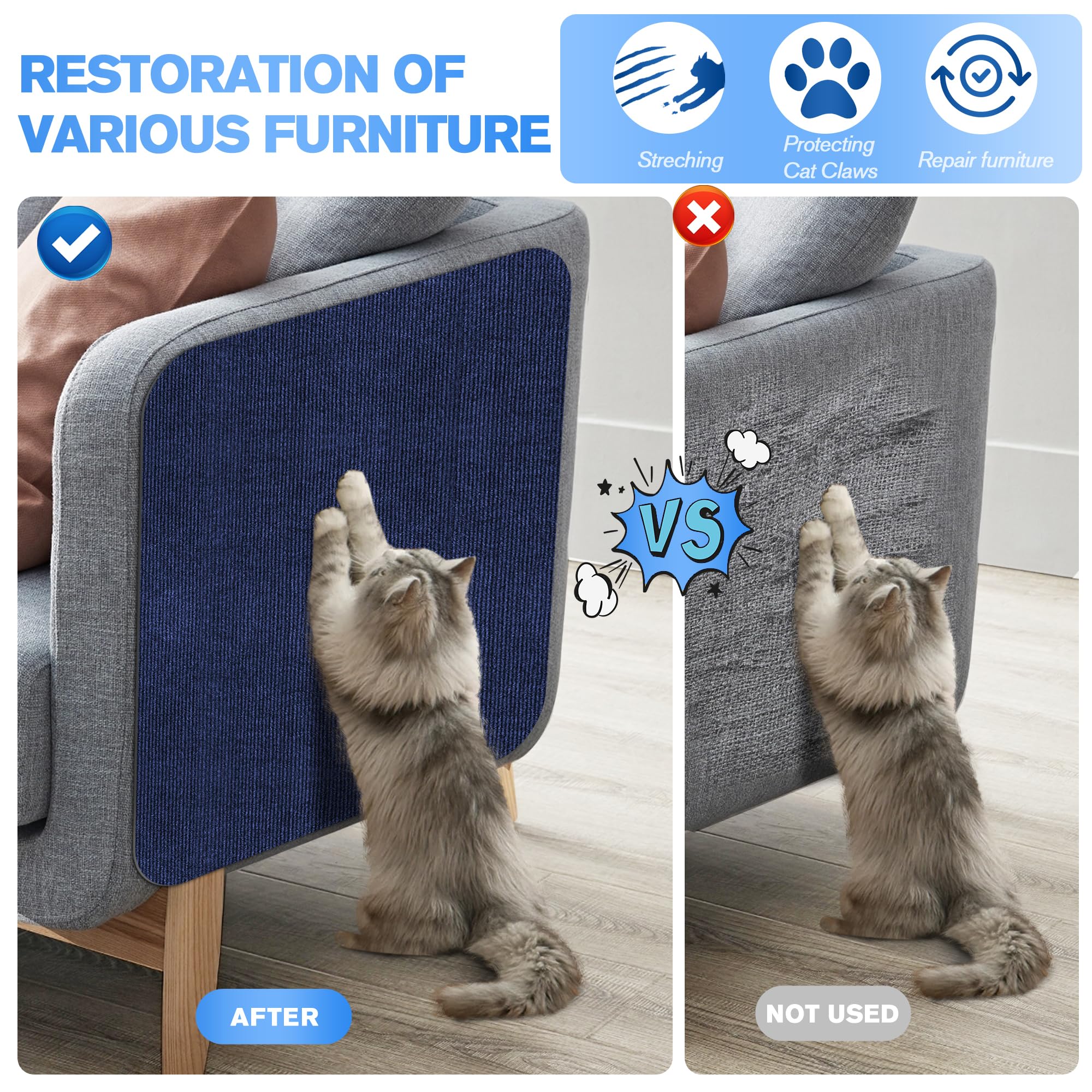 Cat Scratch Pads For Indoor Cats 2Pack,39.3'X15.7' Cat Scratch Mat Self-Adhesive Carpet Mat For Cat Tree,Cat Wall Shelves Cat