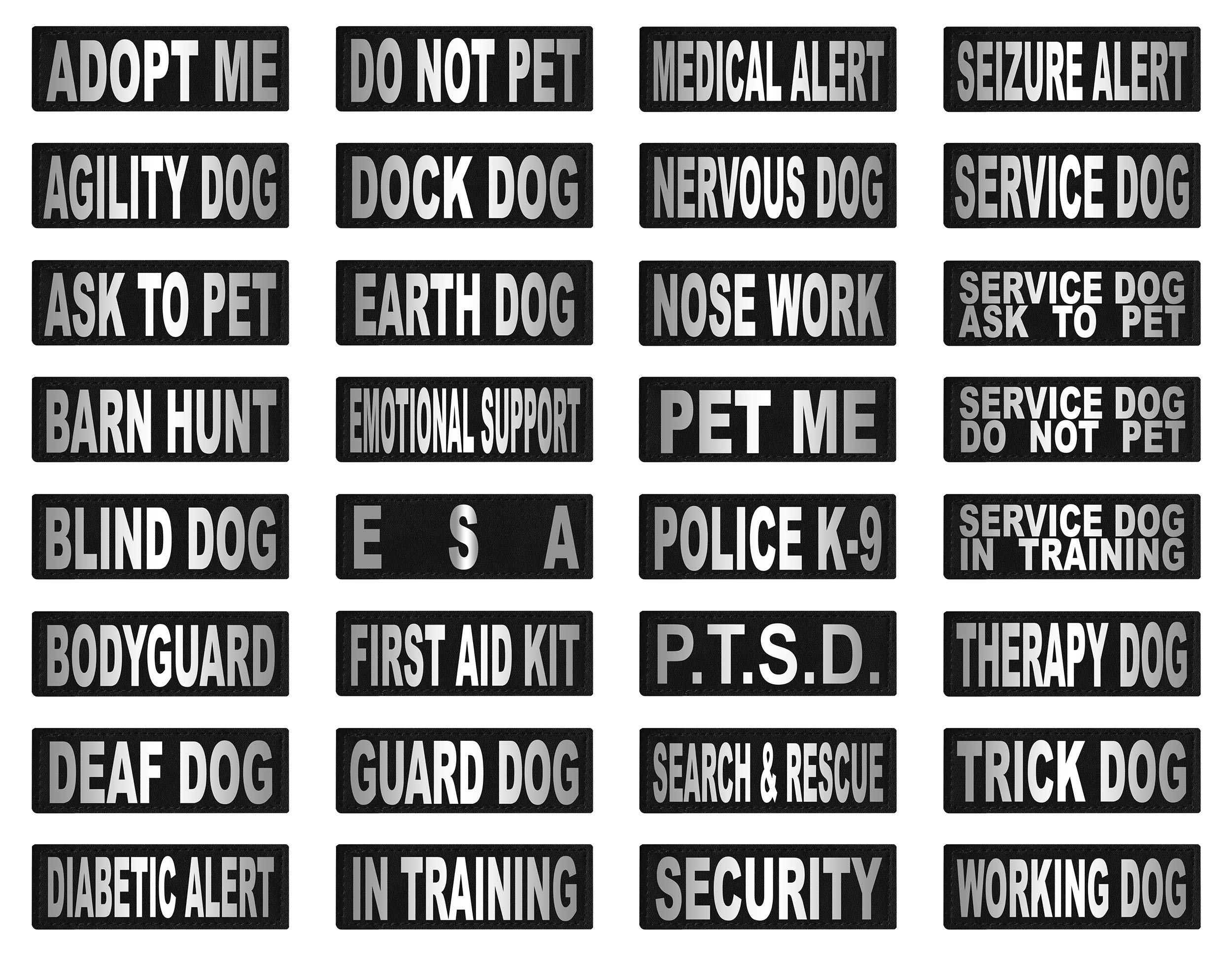 Dogline Blind Dog Vest Patches – Removable Blind Dog Patch 2-Pack With Reflective Printed Letters For Support Dog Vest Harness Collar Or Leash Size B (1.5' X 4')