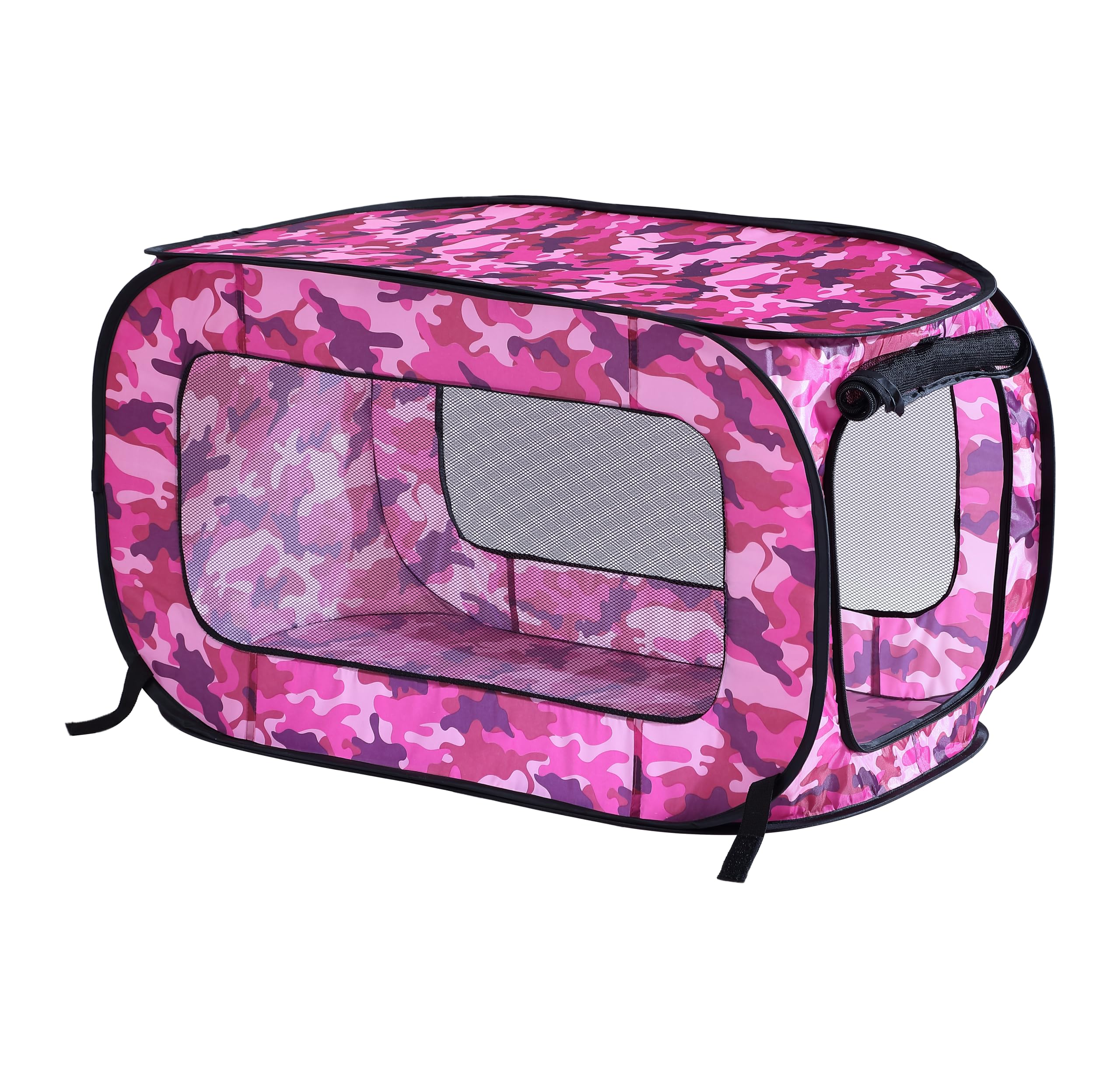 Beatrice Home Fashions Portable, Collapsible, Pop Up Kennel Travel Cat And Dog Crate, 40' L X 27' W X 27' H, Camo Pink
