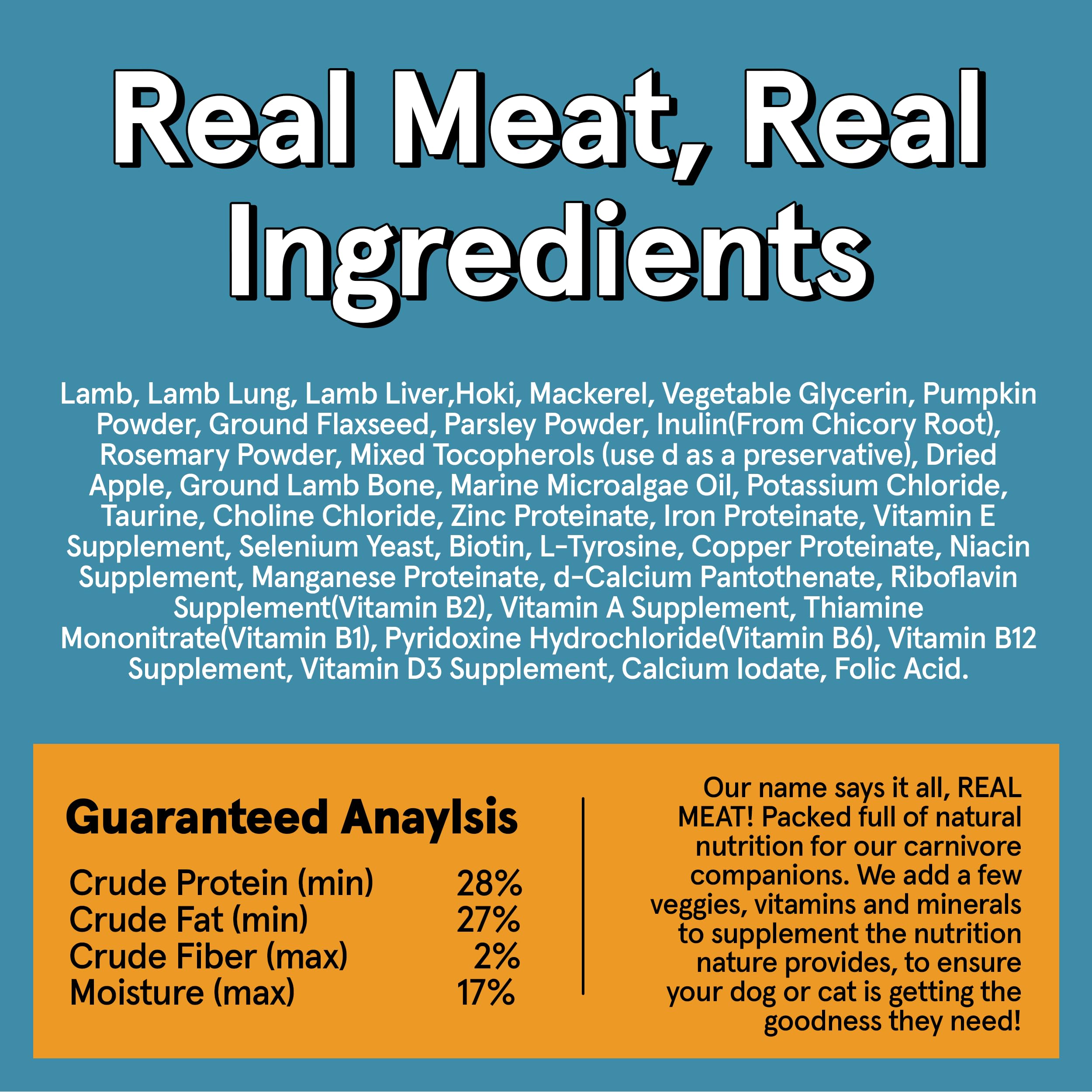 Real Meat Air Dried Dog Food w/ Real Lamb & Fish - Four 2lb Bag of Grain-Free Real Meat Dog Food Sourced from Free-Range Lamb &