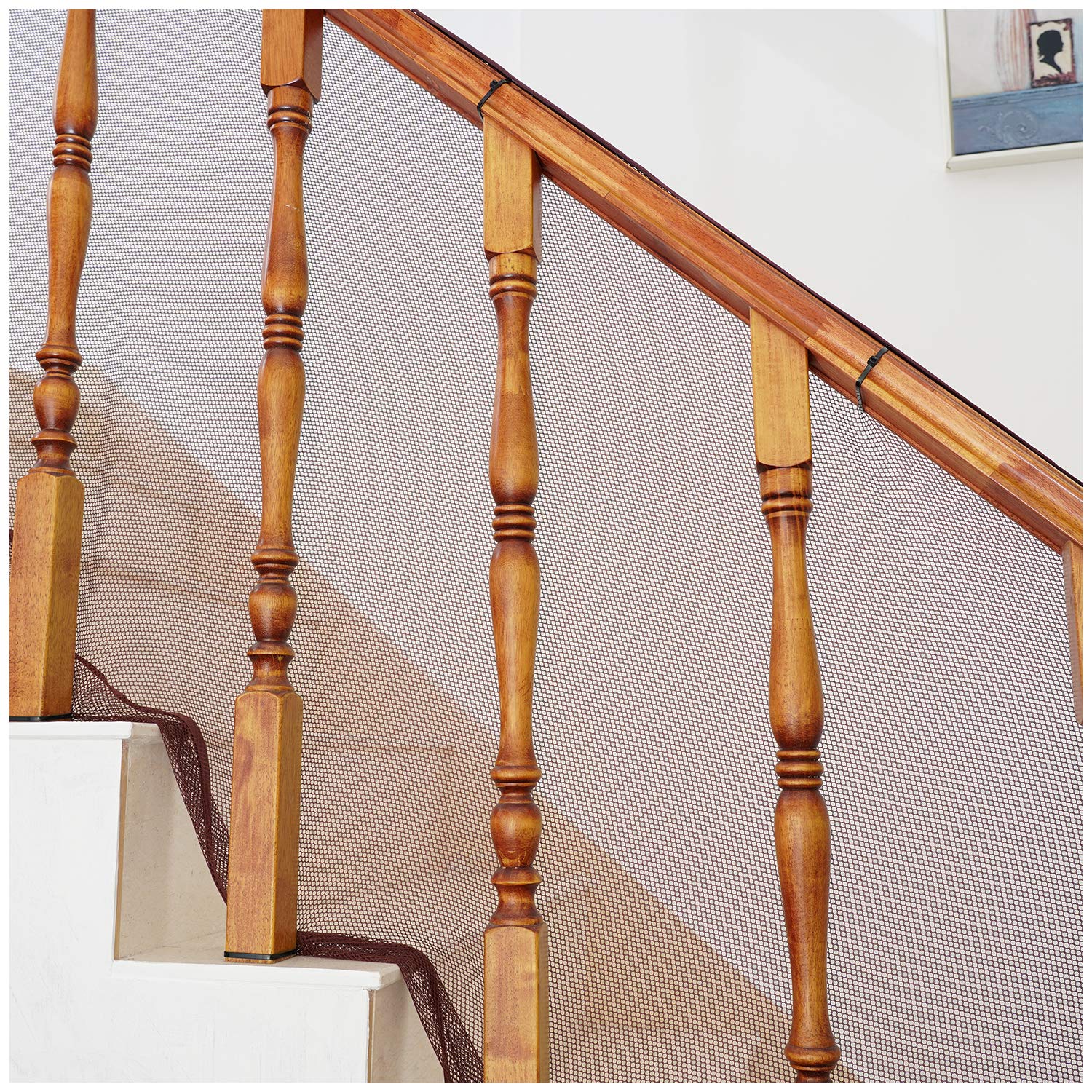 Banister Guard Safety Net for Baby, 15ft x 3ft Stair Railing Mesh Barrier for Kids, Cats, Dogs, Child Safety Rail Guard - Dark B