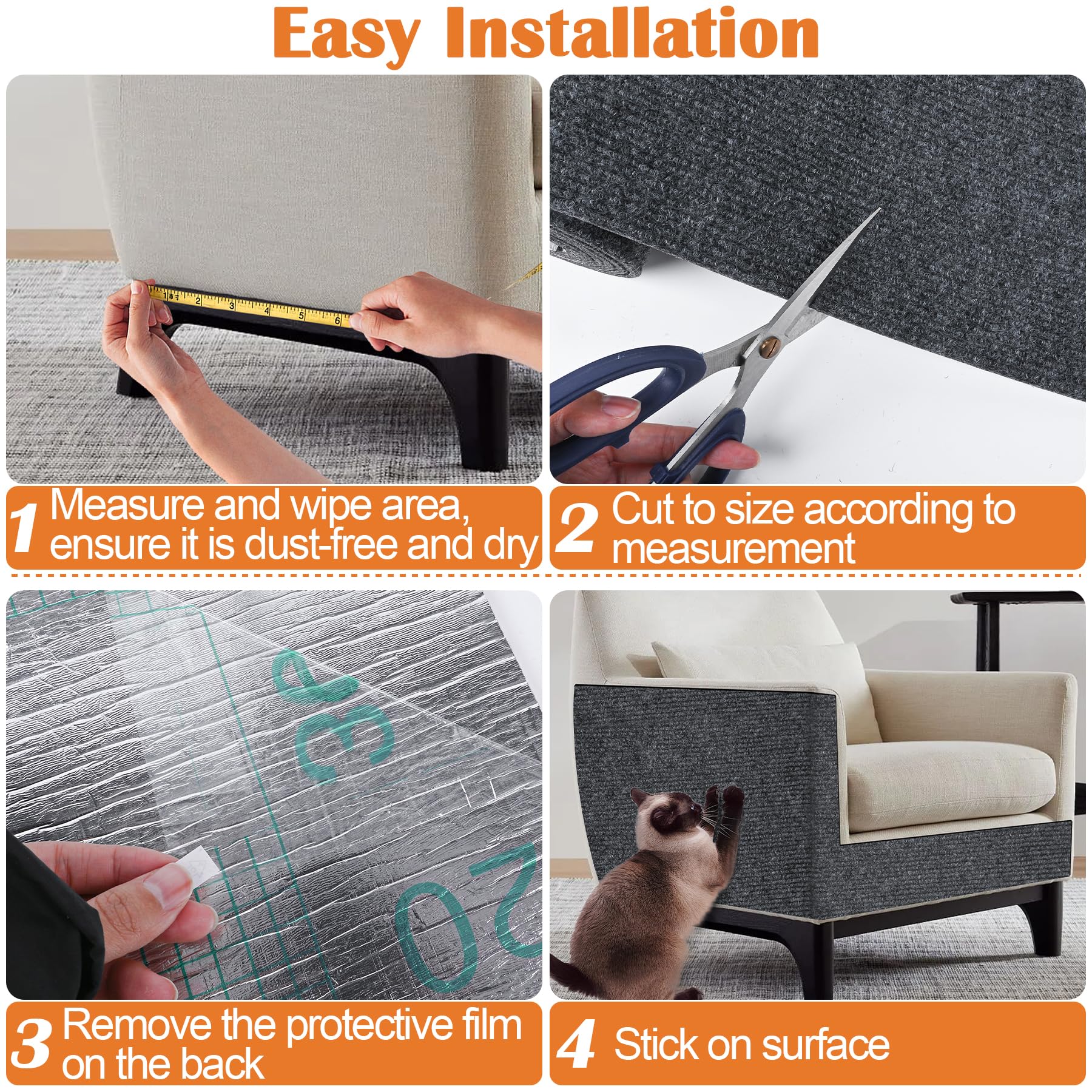 Inchoco Couch Protector From Cat Claws - 78.7'' X 15.8'' Trimmable Self-Adhesive Cats Claws Scratch Pads, Cat Diy Climbing Cats