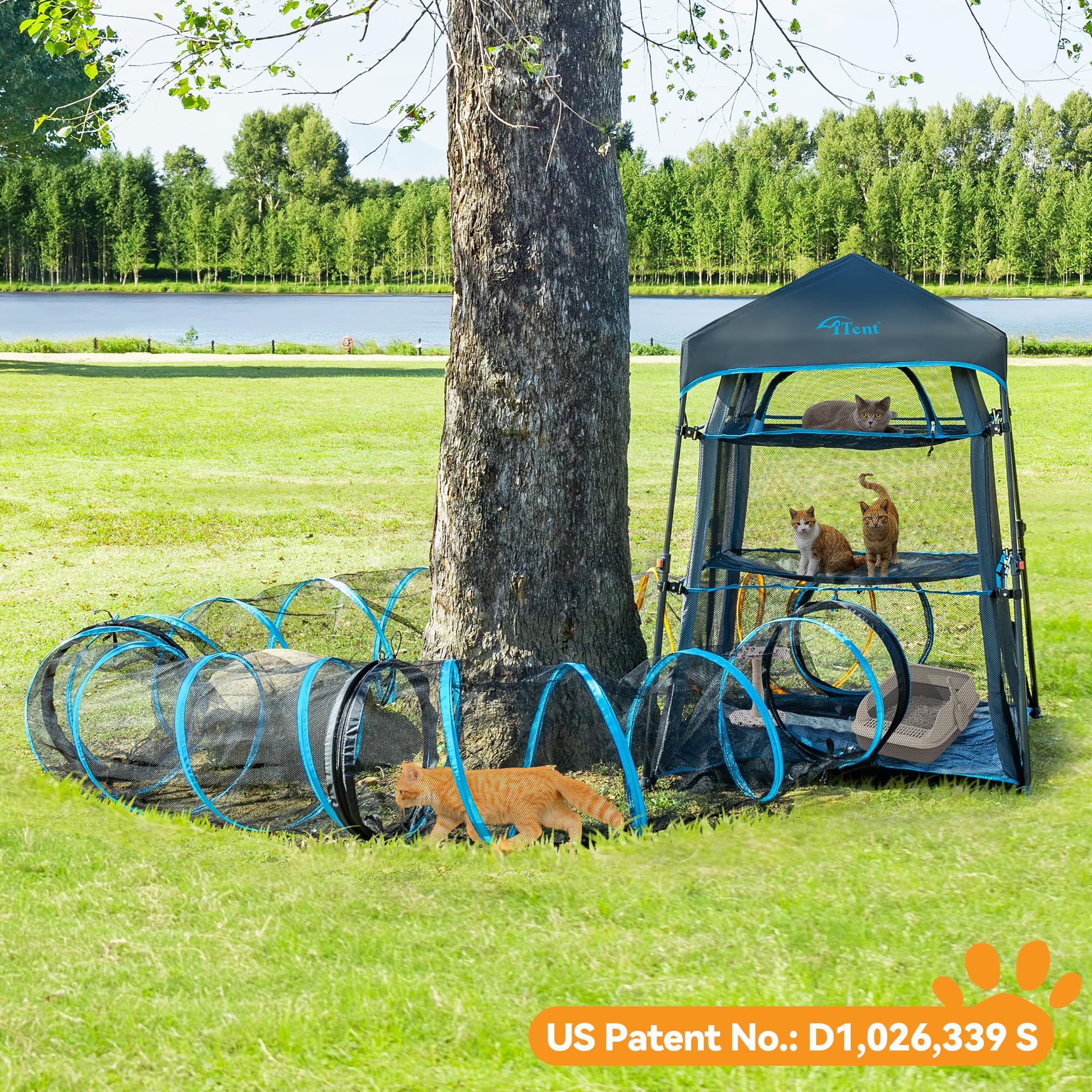 Itent X-Large Triple Catio Outdoor Cat Enclosure,Pop Up Cat Tent Outdoor Weatherproof & Sunproof With Waterproof Floor, Foladabl