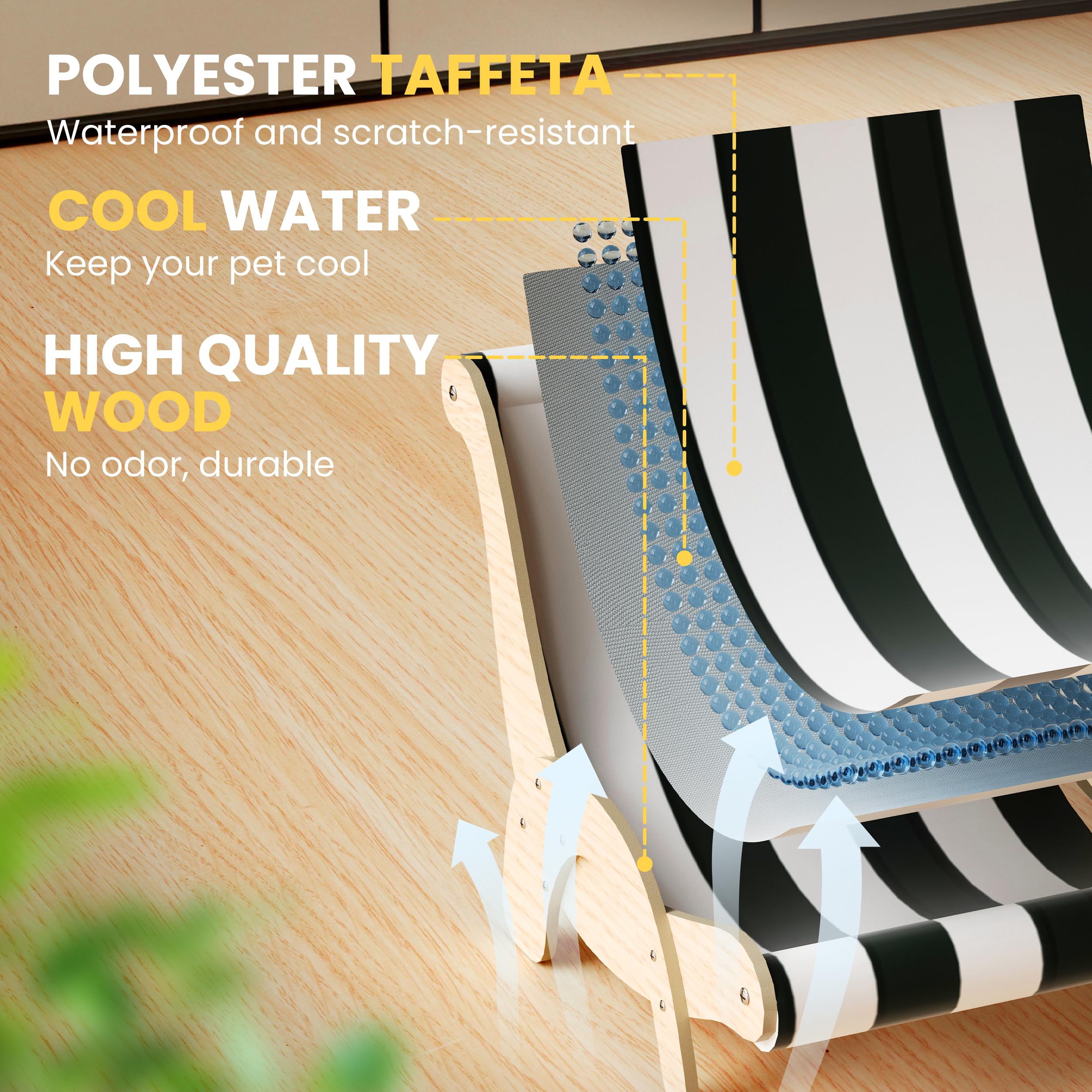 Hipetpy Cooling Cat Hammock Chair With Water Mat, Beach Style Lounger For Large Cats, Elevated Cat Beds For Indoor Cats, Waterpr