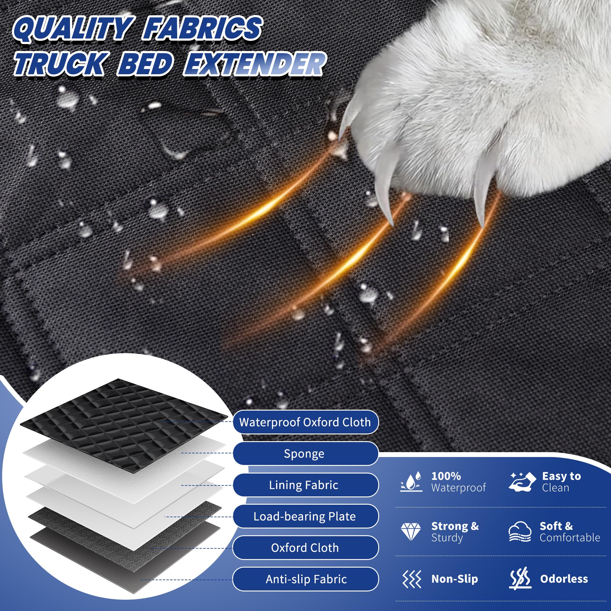 Truck Dog Seat Cover Back Seat, Backseat Extender Hard Bottom Heavy-Duty 400Lbs Holding For Larger Dogs Anti-Slip Waterproof Pet