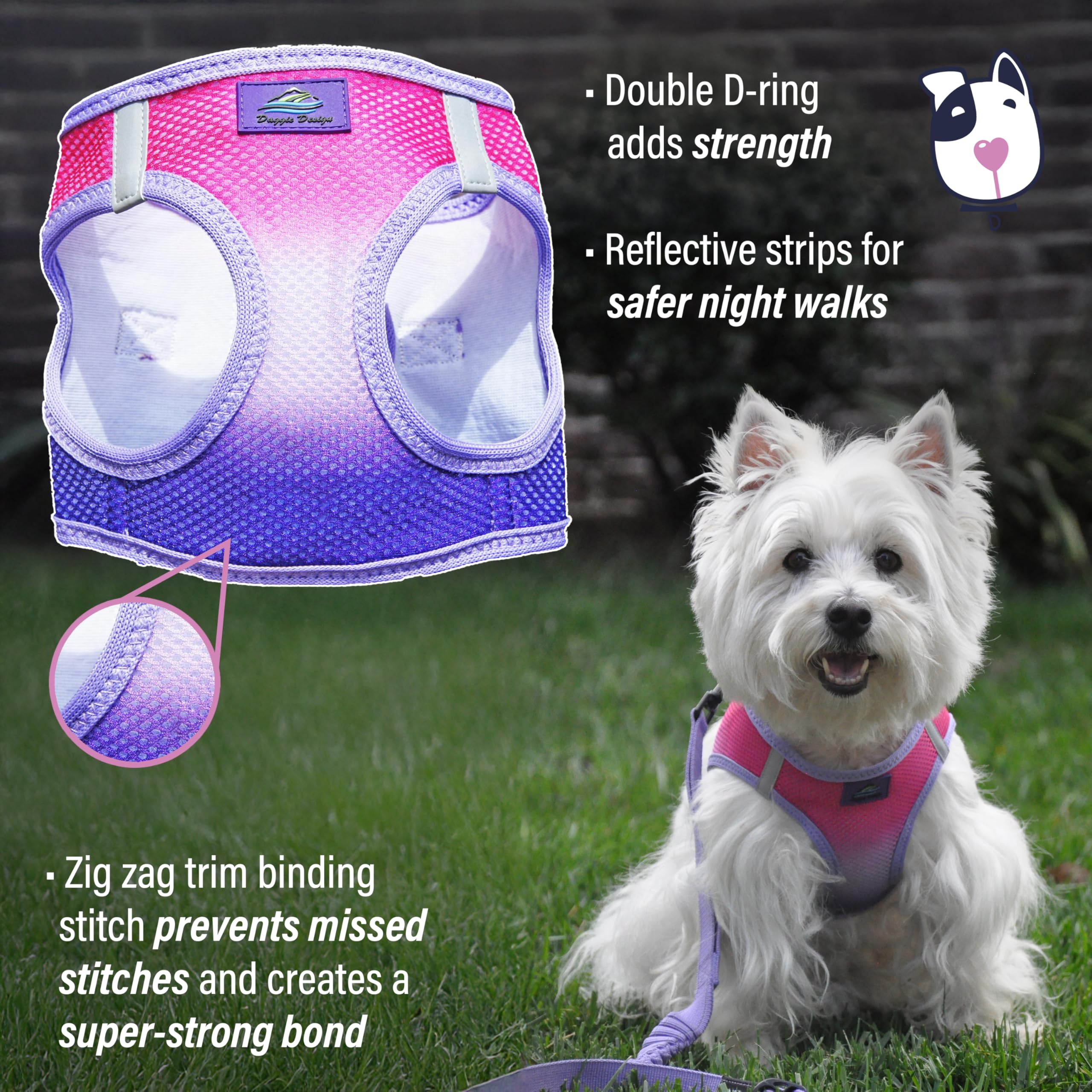 Doggie Design Dog Harness - No Choke Dog Harness, Dog Vest, Mesh Polyester, Pet Harness, Simple Step In And Go Design, Harness For Dog - Raspberry Sundae, L