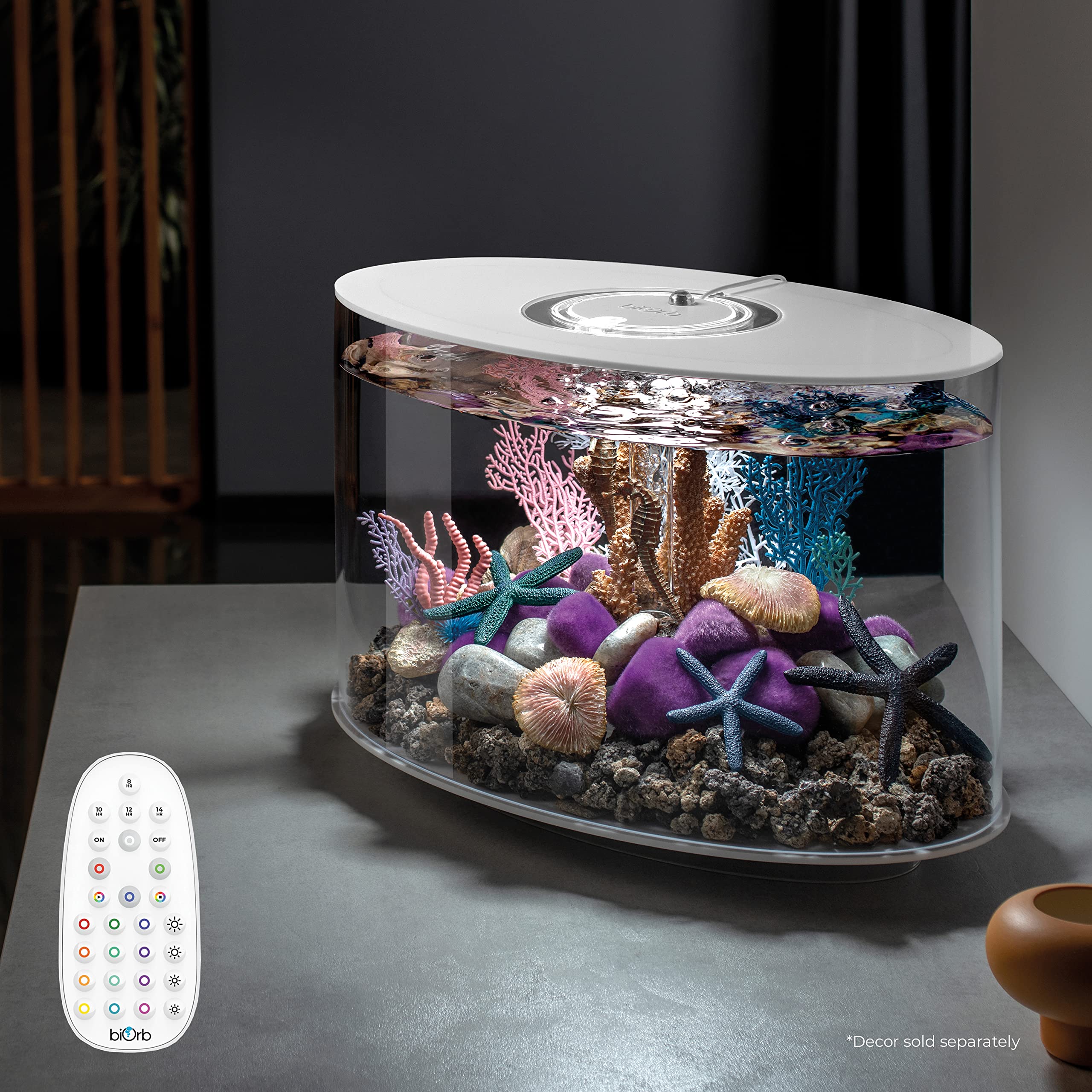 Biorb Loop 15 Acrylic 4-Gallon Aquarium With Multi-Color Remote-Controlled Led Lights Modern Compact Tank For Tabletop Or Desktop Display, White-Trimmed Tank