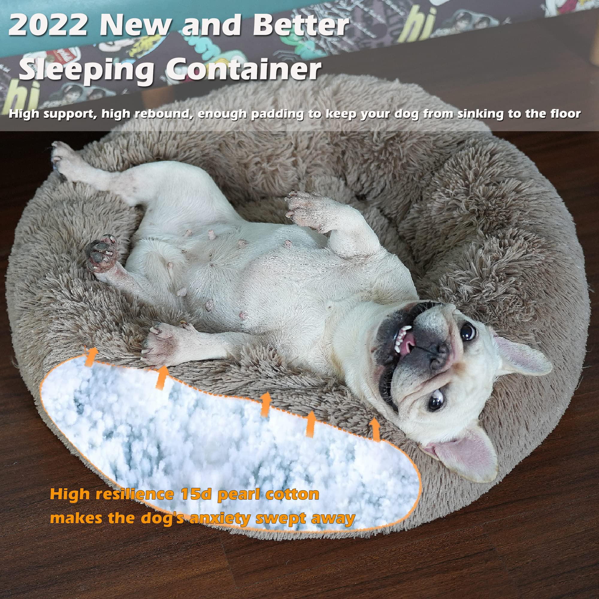 Nononfish Puppy Beds For Small Dogs Washable - 23 Inches Round Faux Fur Pet Bed For Puppy And Cat Donut Fluffy Plush Orthopedic