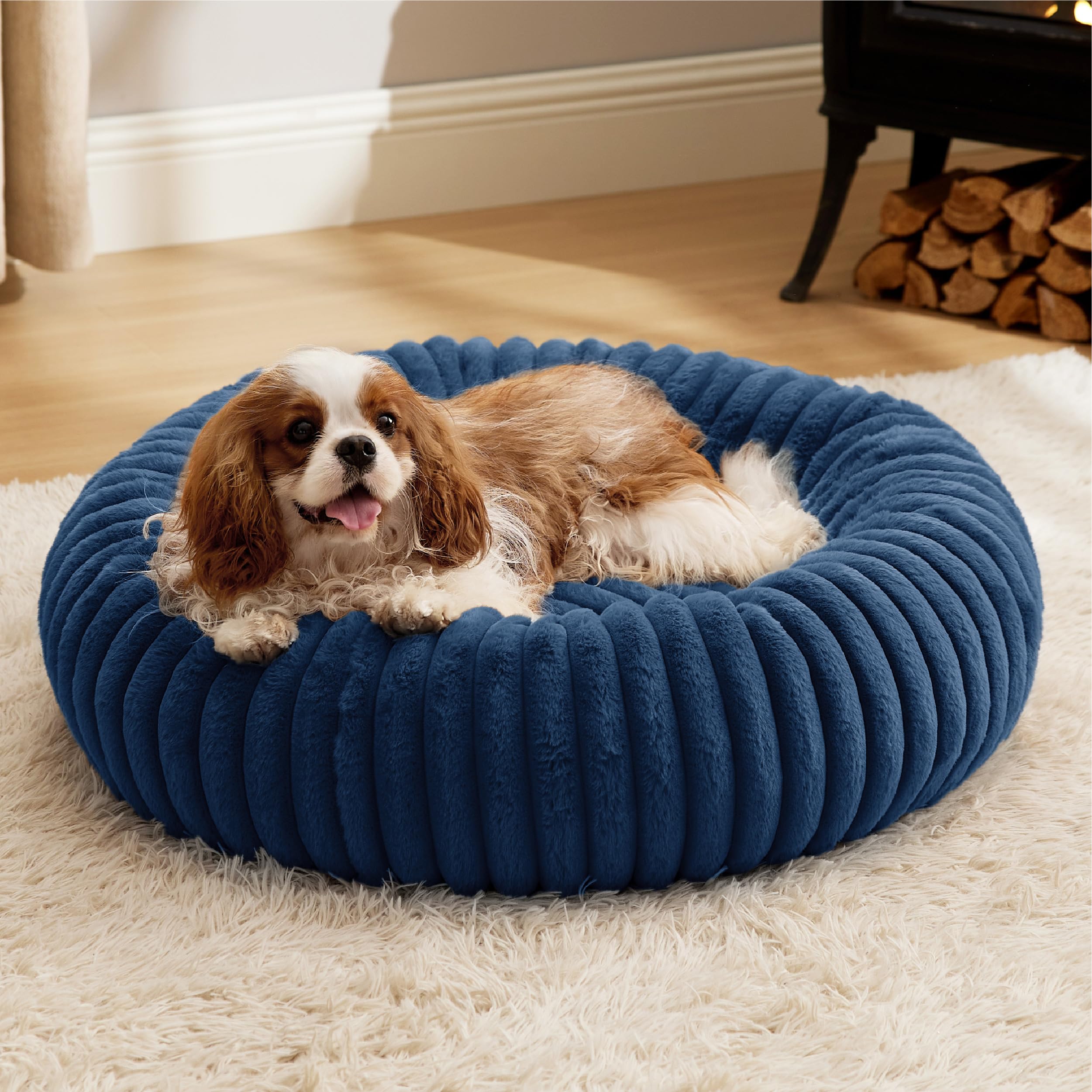 Bedsure Donut Medium Dog Bed - Washable Faux Fur With Corduroy Fleece & Anti Slip Bottom, Round Pet Beds With Removable Cover, N