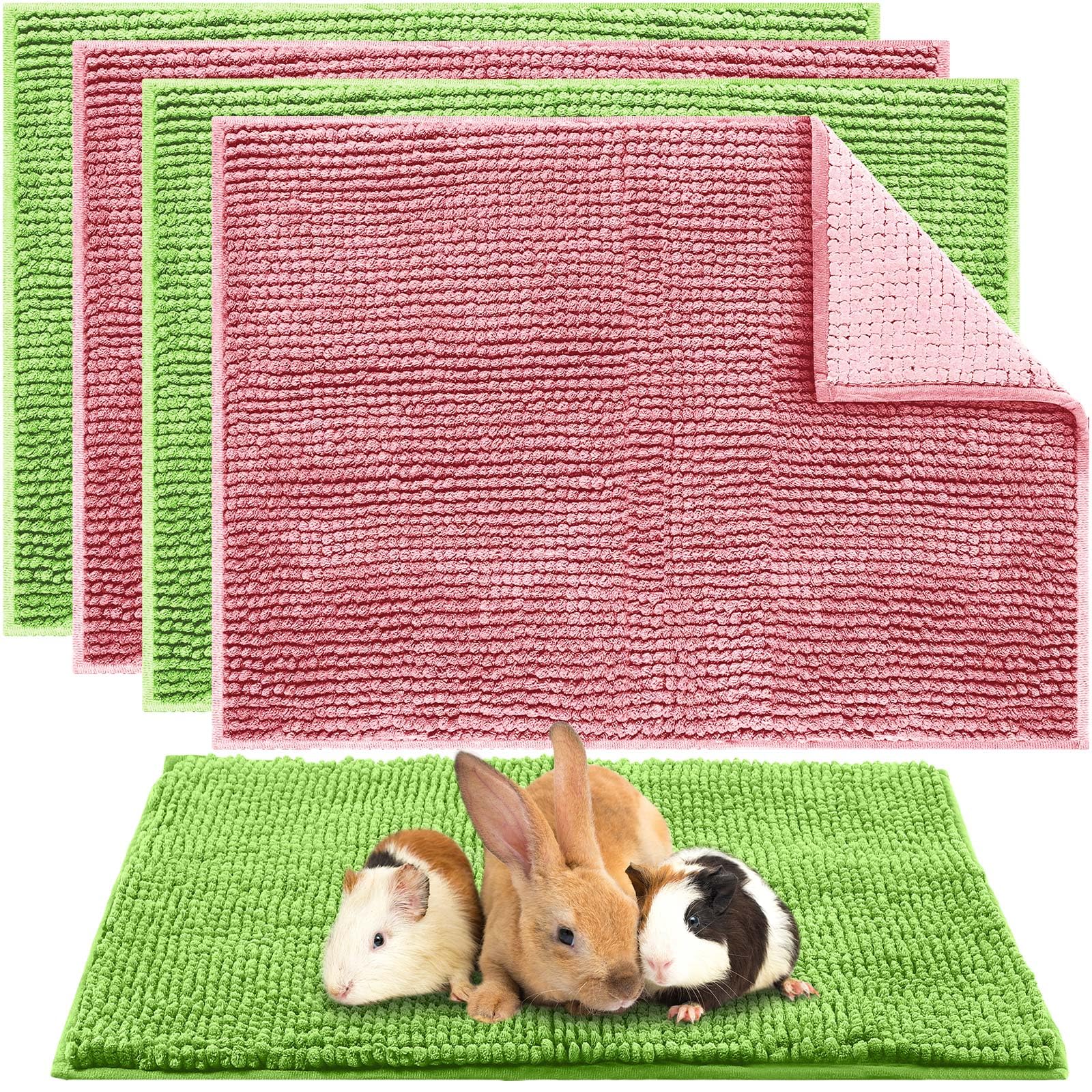 Amylove 4 Pcs Guinea Pig Cage Liner Guinea Pig Bedding Washable Fleece Pee Pads Reusable Small Animals Training Mat Small Animal
