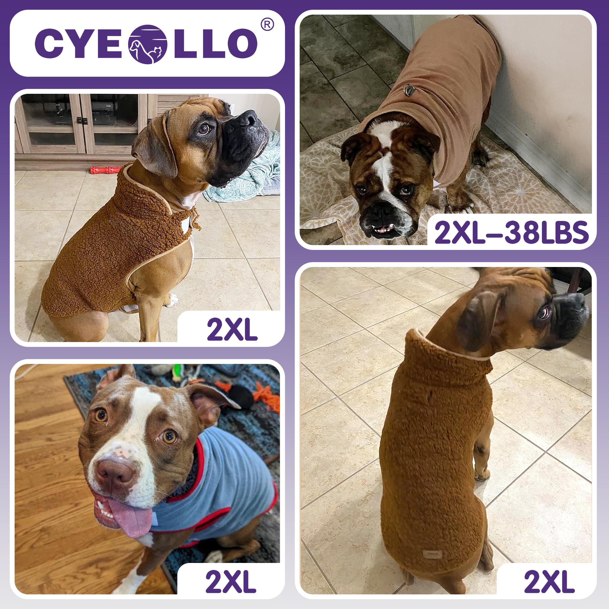 Cyeollo Warm Dog Coat Fleece Sherpa Winter Sweater, Turtleneck Jacket Vest For Medium Large Big Dogs, Soft Reversible Coat For C
