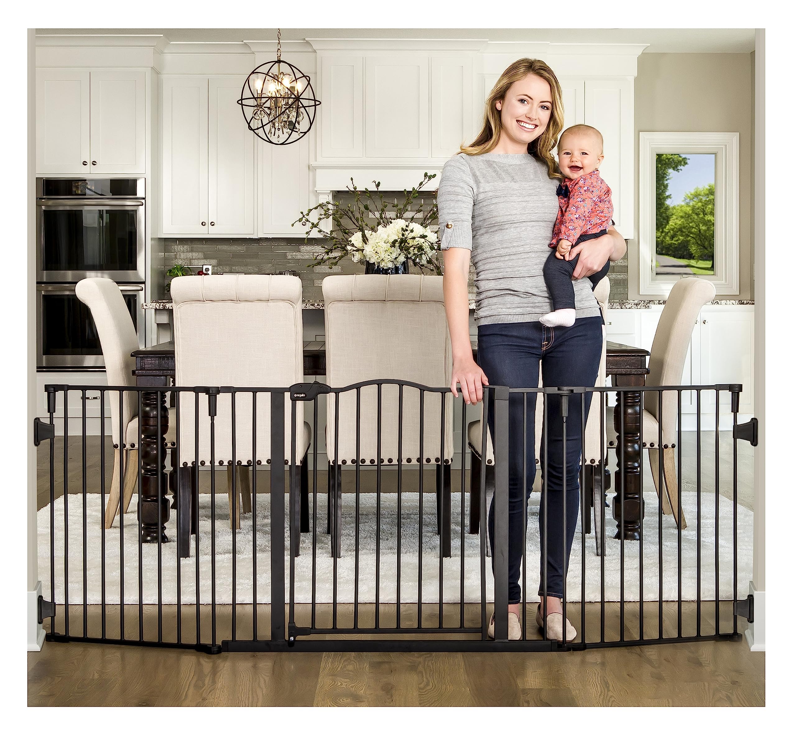 Regalo Deluxe Home Accents Widespan Safety Gate, 74.5' W X 28' H, Includes 4 Wall Mounts , Black