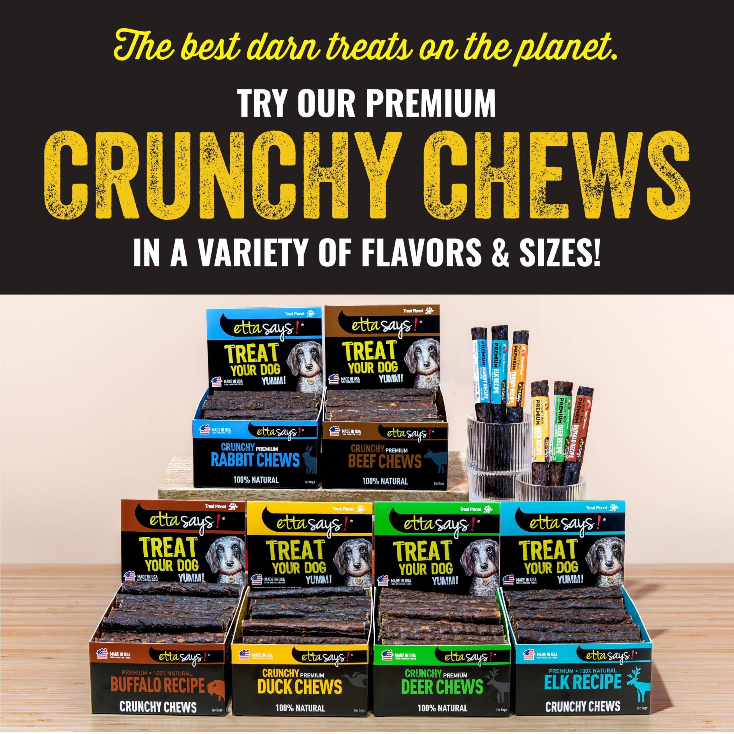 etta says! Premium Crunchy 7 Duck Dog Chews - Grain-Free Dog Treats, Good for Teeth, Easy to Digest - Made in The USA (20 Count