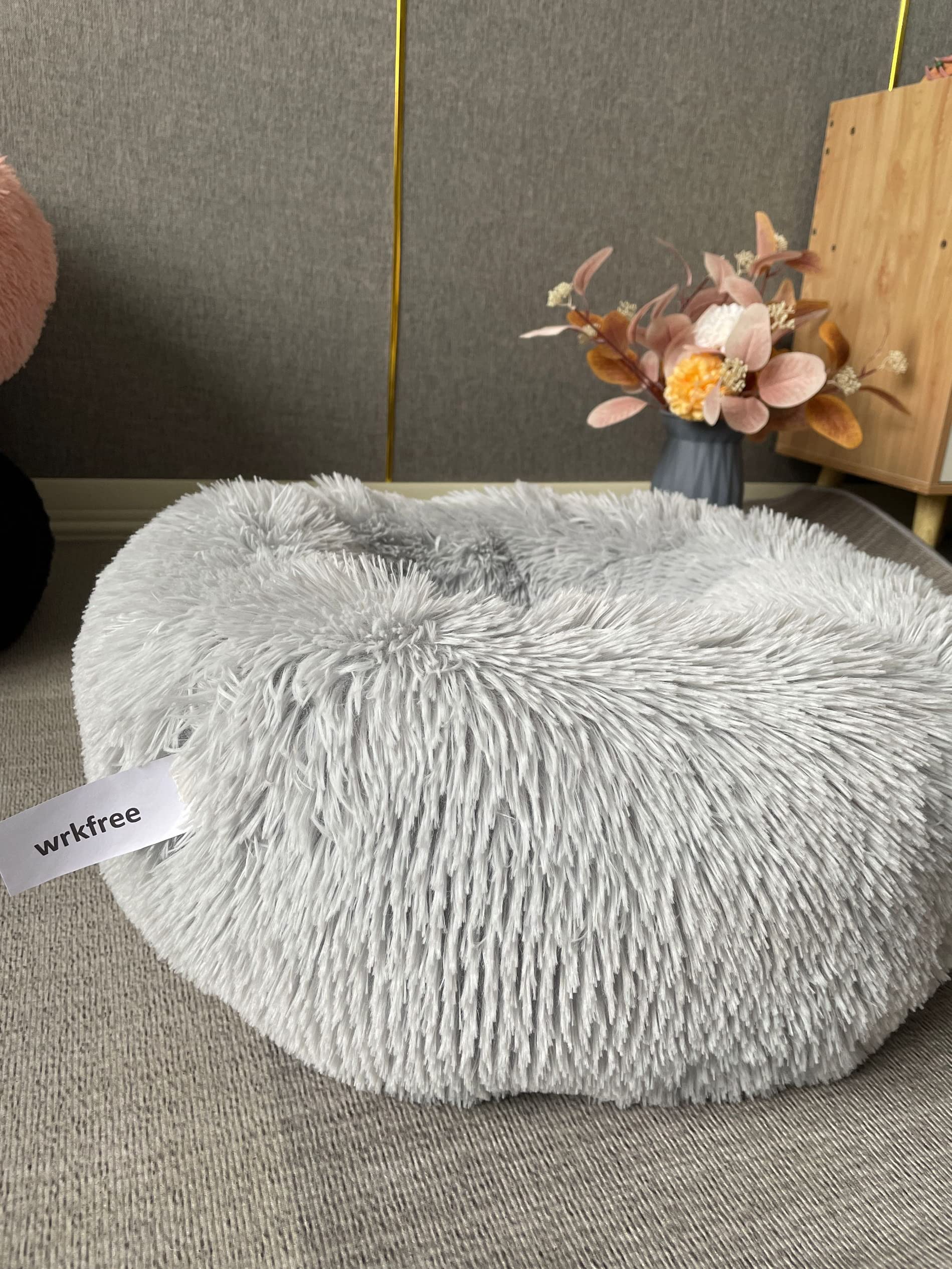 Extra Small Dog Bed Cute Grey Dog Bed Washable 19 inches Donut Fluffy Small Pet Beds,Calming Anti Anxiety Round Fits up to 10 lb