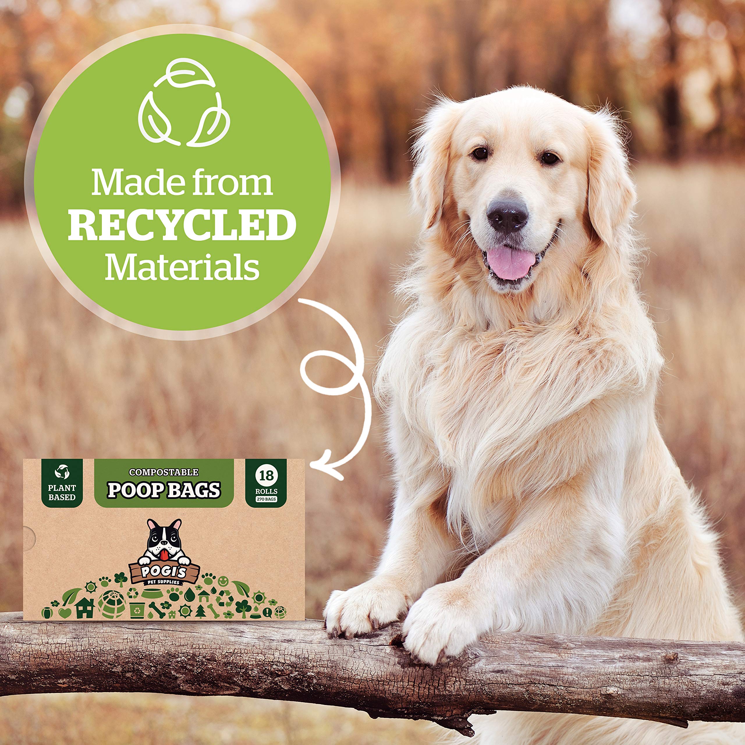 Pogi'S Compostable Dog Poop Bags - 18 Rolls (270 Doggie Poop Bags) - Leak-Proof Dog Waste Bags, Plant-Based Astm D6400, En 13432