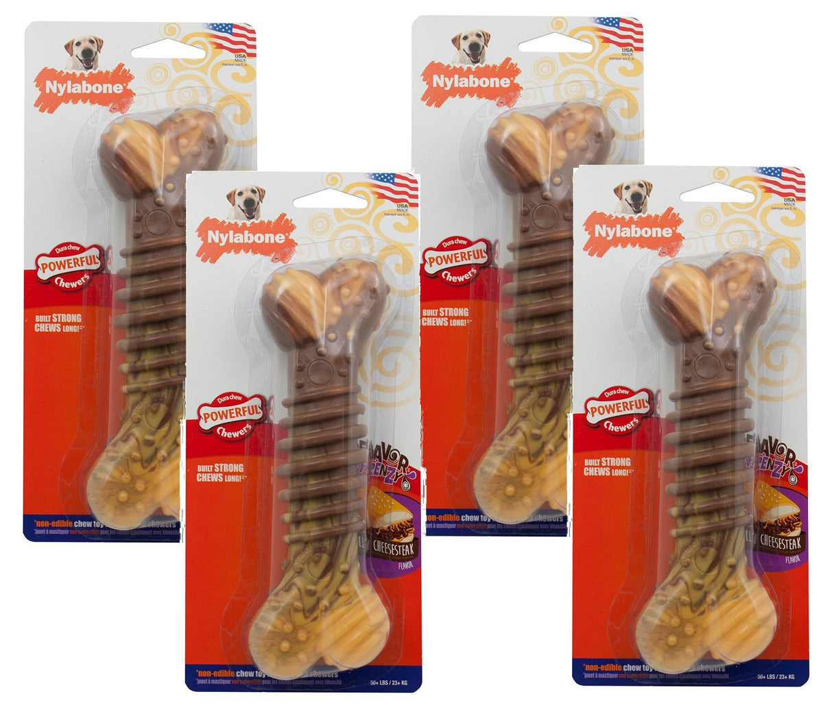 (3 Pack) Nylabone Flavor Frenzy Dura Chew Cheesesteak Flavored Bone Dog Chew Toy - Size Souper/Xl