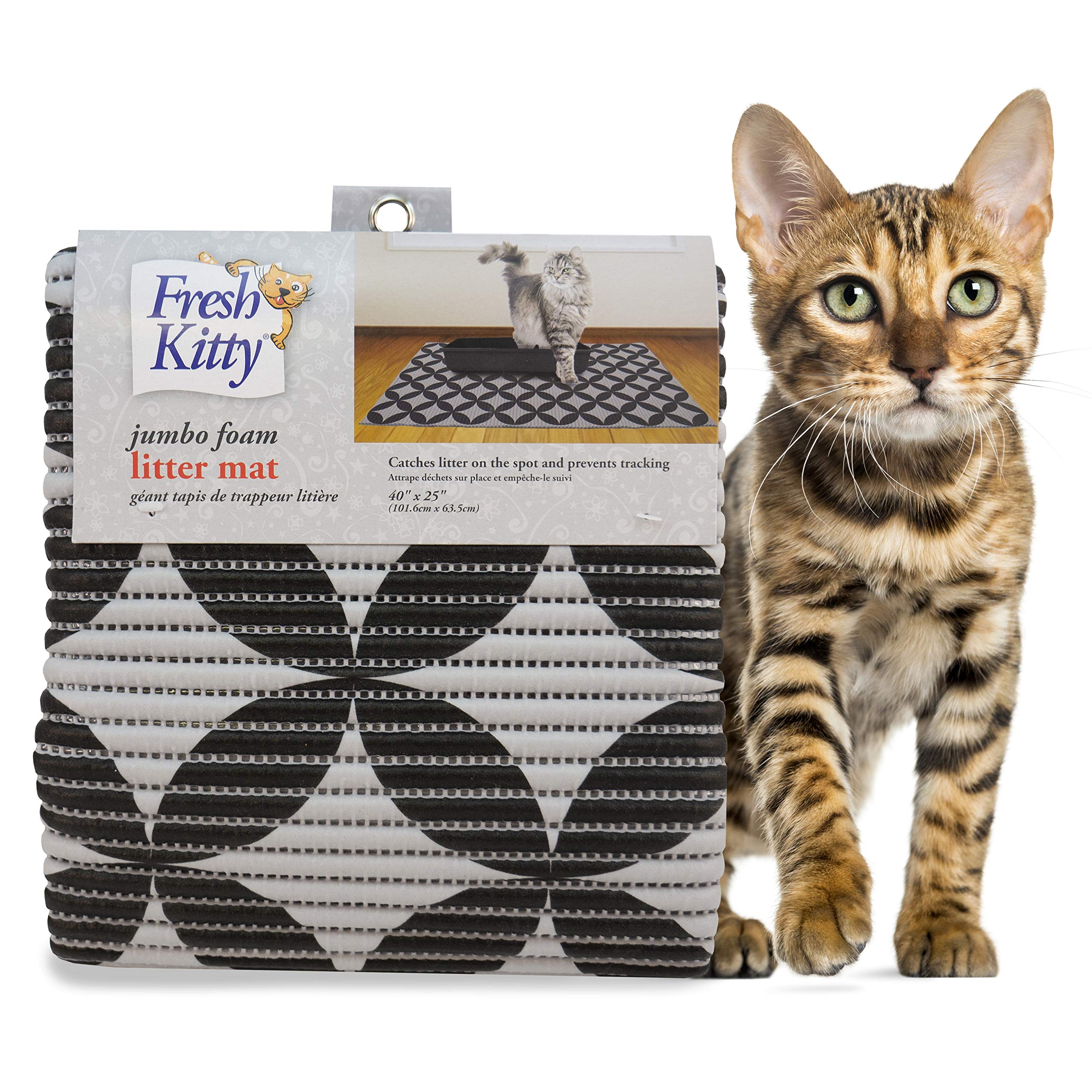 Fresh Kitty Durable Xl Jumbo Foam Litter Box Mat – Bpa And Phthalate Free, Water Resistant, Traps Litter From Box, Scatter Control, Easy Clean Mats – Gray Pattern 40”X 25” (9052)