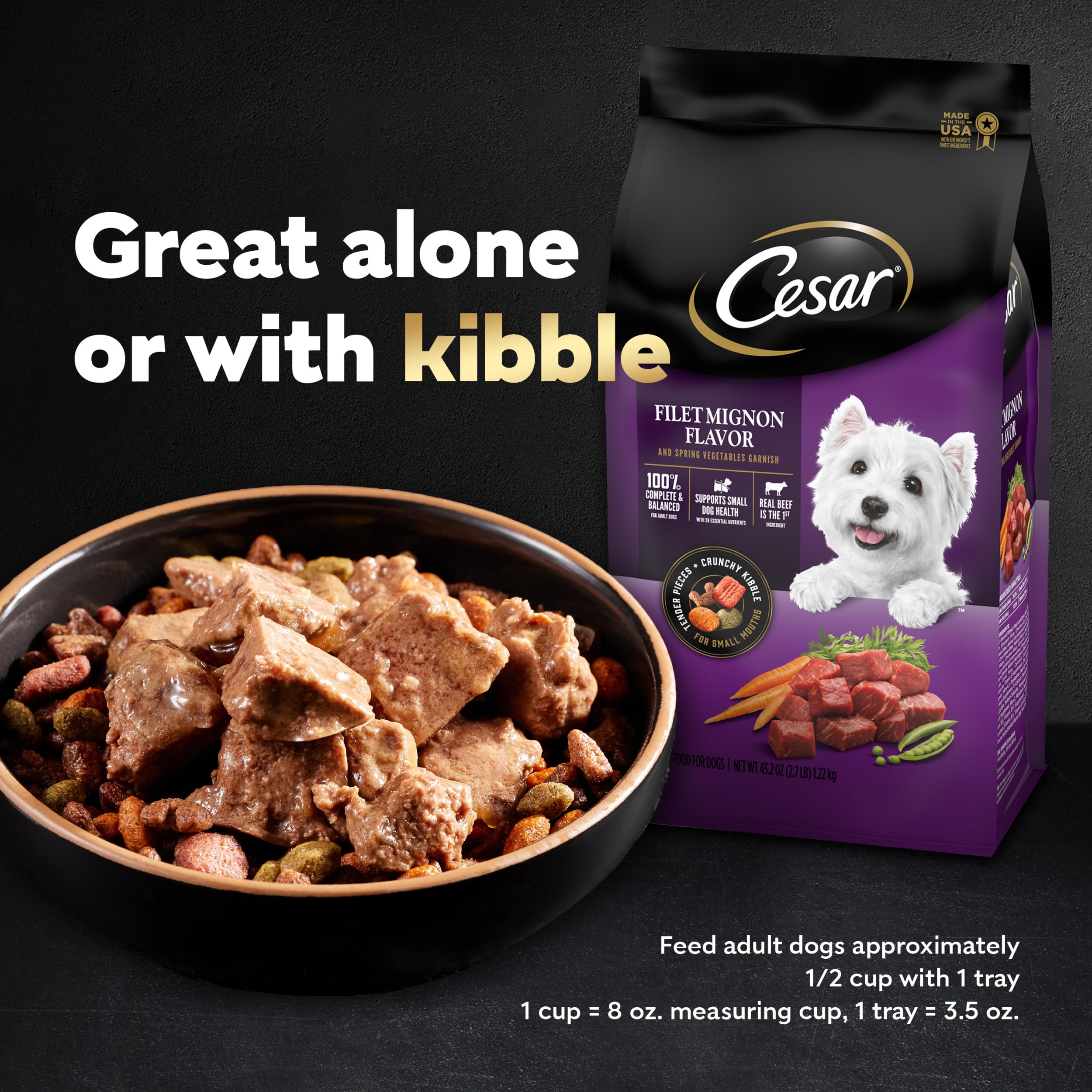 Cesar Wet Dog Food Loaf & Topper in Sauce Ham & Egg Flavor with Potato & Cheese, 3.5 oz. Easy Peel Trays (24 Count, Pack of 1)
