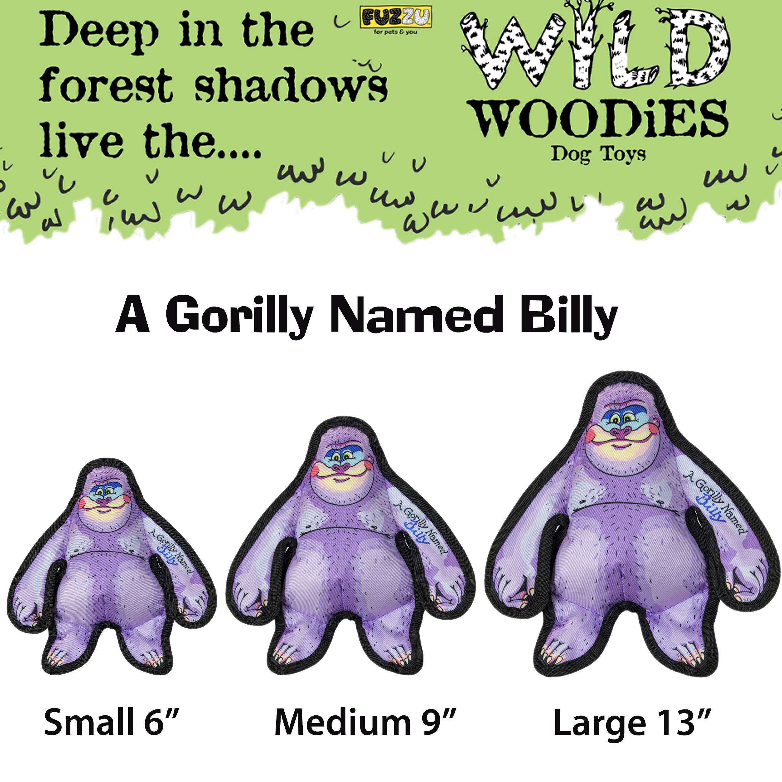 Fuzzu Durable Dog Toy With Squeaker - Tough Chew Toy, Wild Woodies - A Gorilly Named Billy, Small 6'