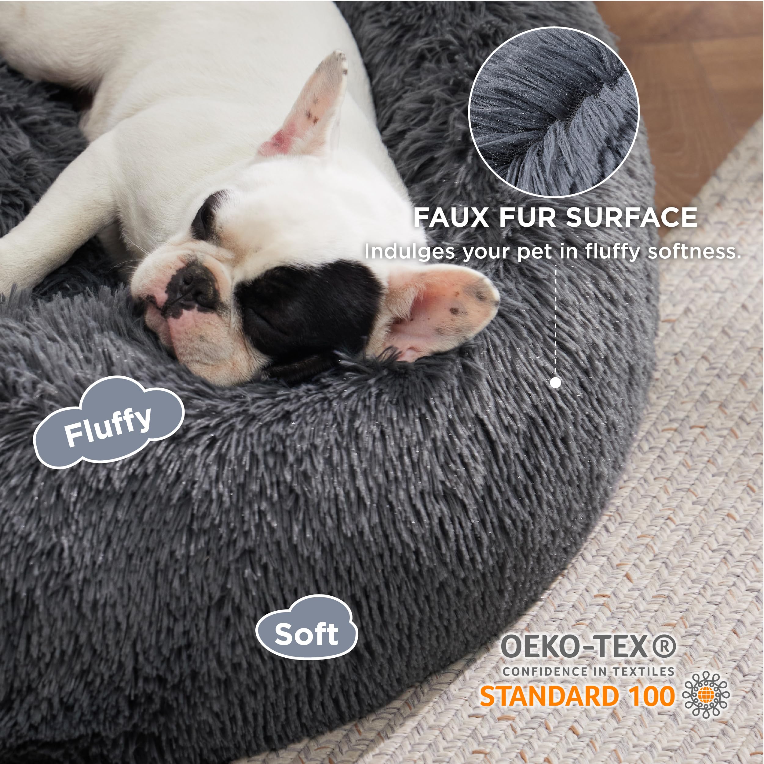 Bedsure Calming Dog Bed For Medium Large Dogs - Donut Washable Large Pet Bed, 33 Inches Anti-Slip Round Fluffy Plush Faux Fur Do