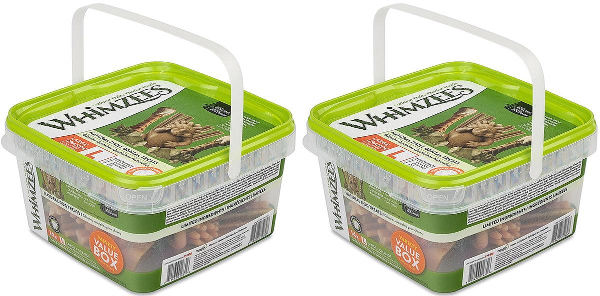 Whimzees 2 Pack Of Natural Grain-Free Dental Dog Treats Variety Pack, 14 Large Assorted Treats Per Pack