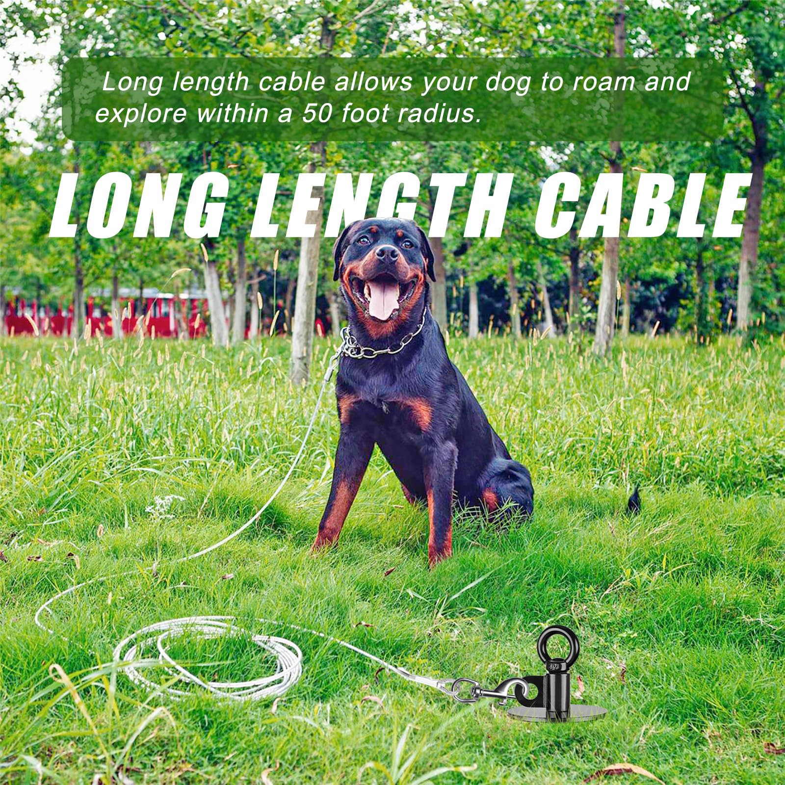 Lifeswell Dog Tie Out Cable And Stake, 50Ft Chew Proof Stainless Steel Cable, 15'' Heavy Duty Dog Anchor For Dogs Up To 125Lbs,