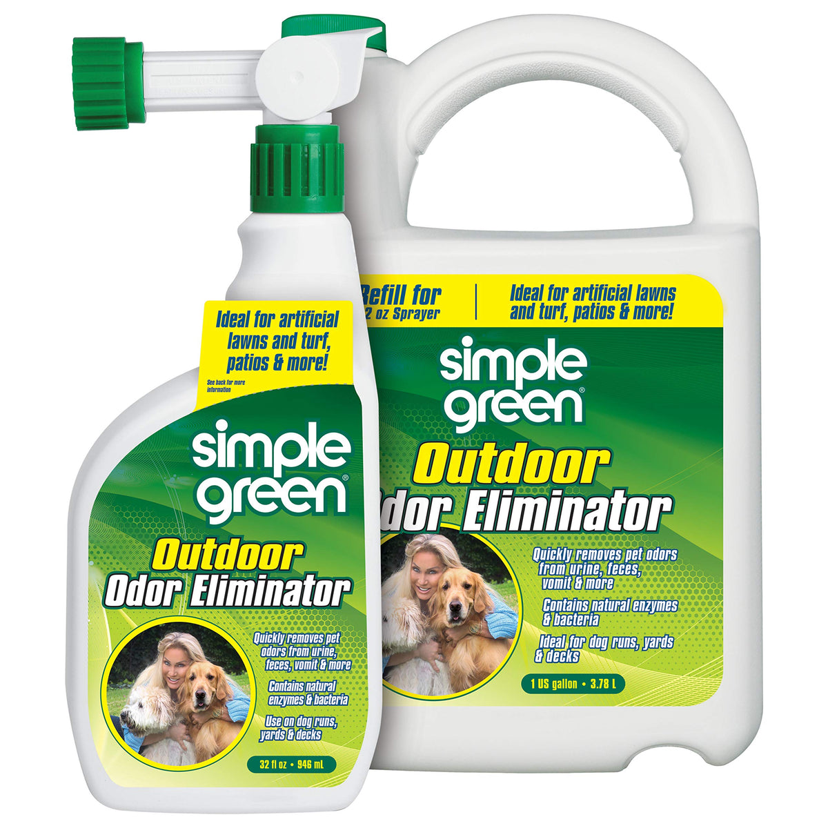 Simple Green Outdoor Odor Eliminator For Pets, Dogs, Ideal For Artificial Grass & Patio (32 Oz Hose End Sprayer & 1 Gallon Refill)