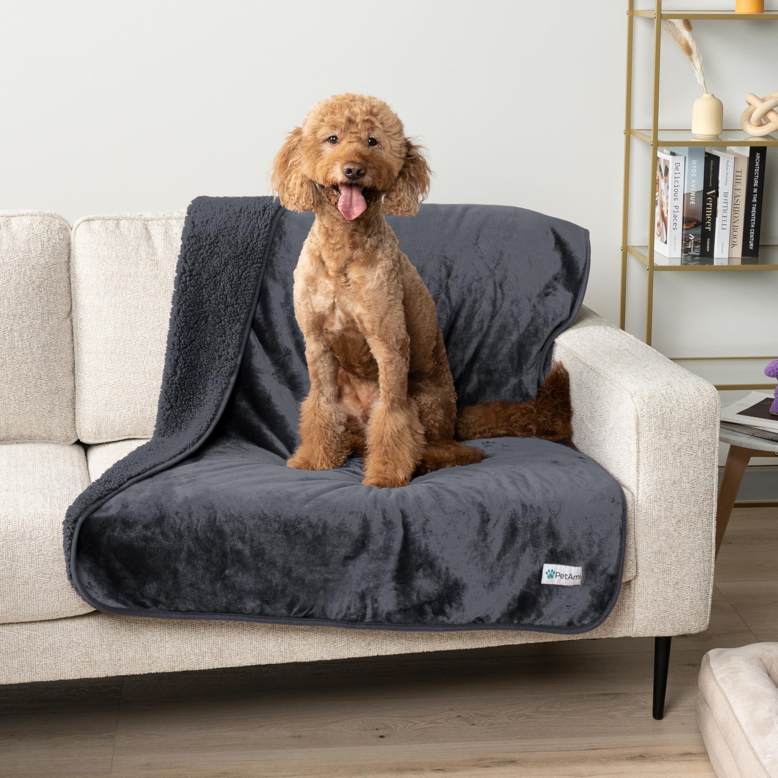 Petami Waterproof Dog Blanket For Medium Large Dogs, Pee Proof Pet Blanket For Bed Couch, Reversible Water Proof Blanket For Puppy Indoor Cat, Soft Dog Pee Crate Cover Washable, 60X80 Gray