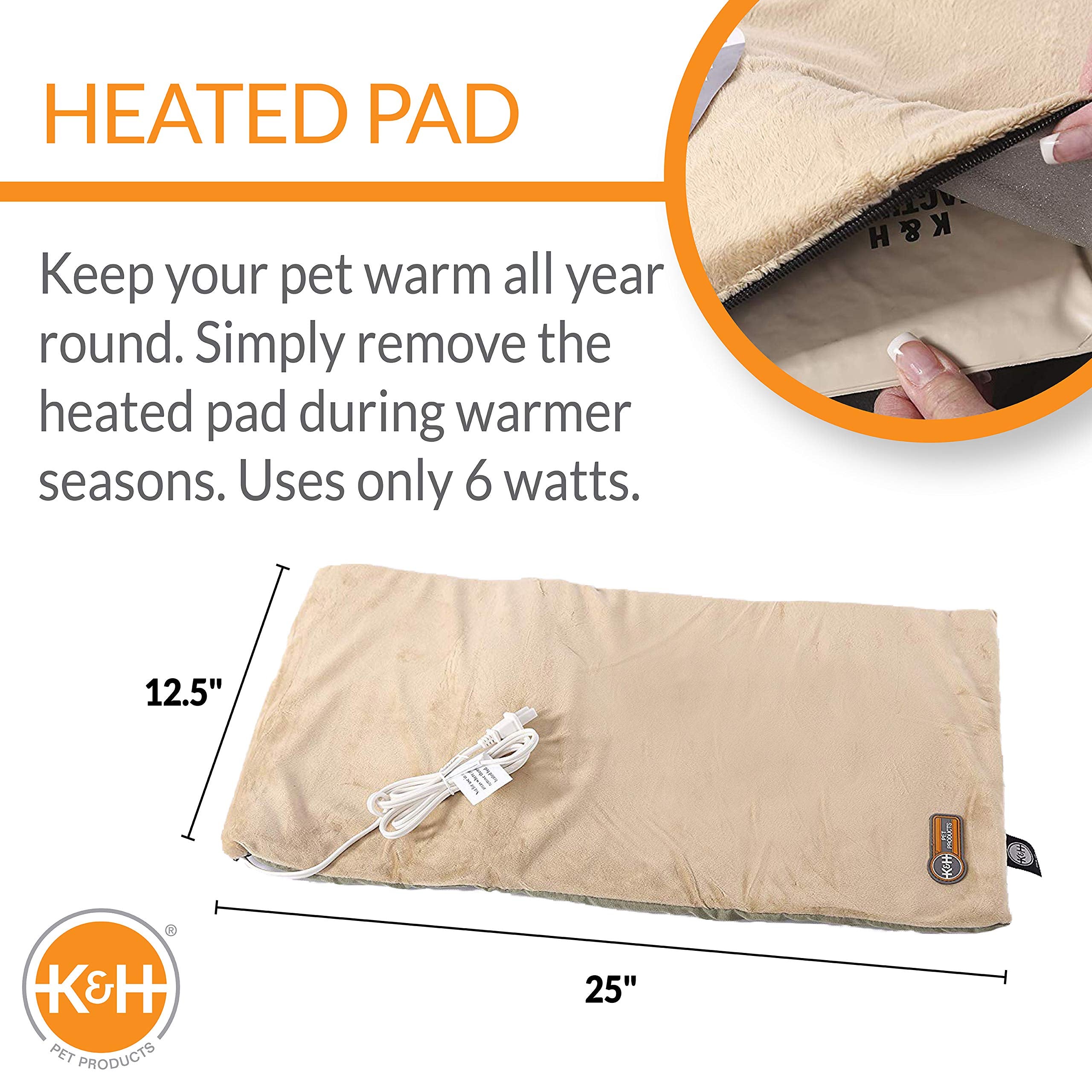 K&H Pet Products Heated Thermo-Kitty Mat, Indoor Heated Cat Bed, Pet Heat Pad For Indoor Cats And Small Dogs, Cat Heating Pad, Electric Thermal Warming Cat Bed Mat, Sage/Tan 12.5 X 25 Inches